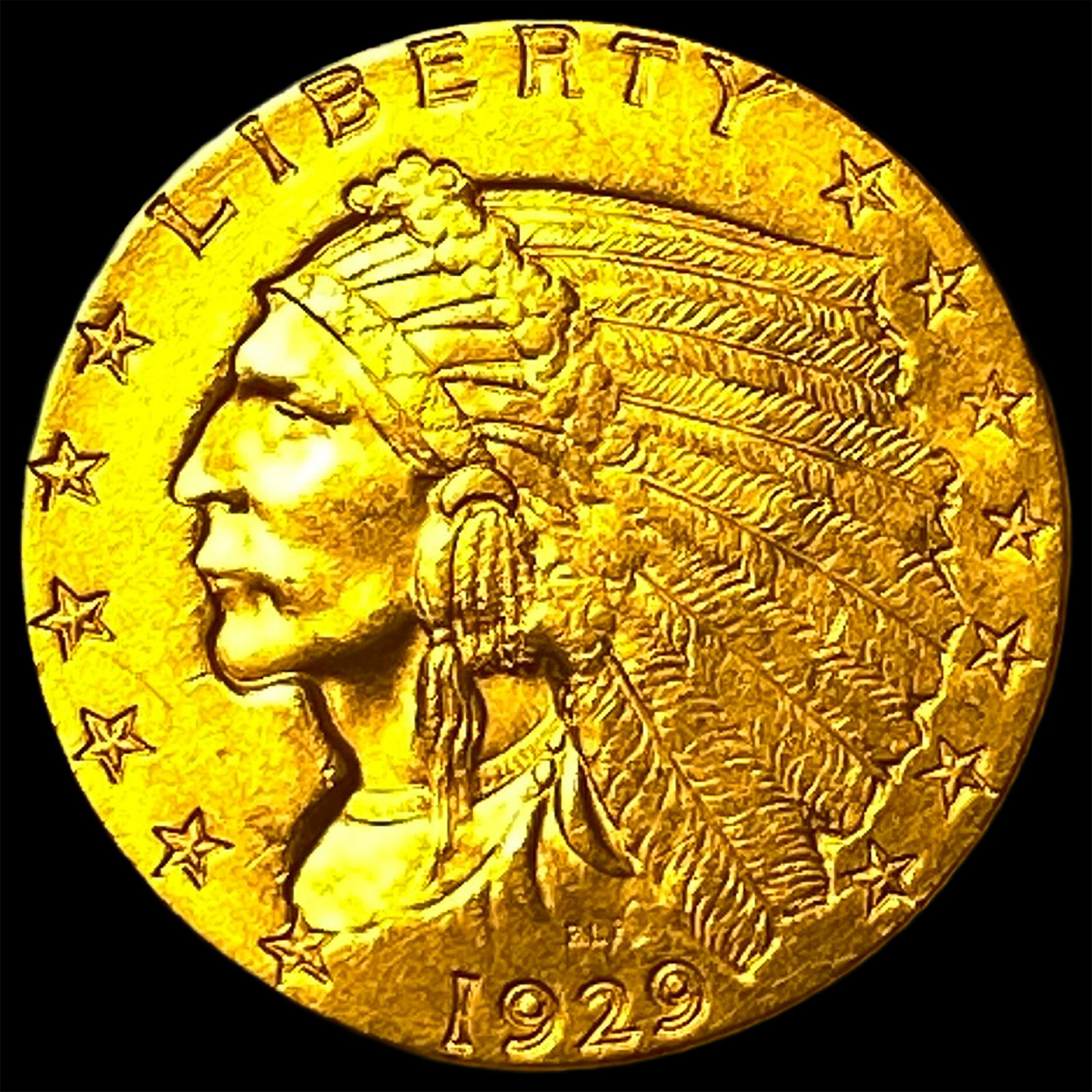 1929 Indian Head $2.50 Gold Quarter Eagle CLOSELY UNCIRCULATED: 1929 Indian Head $2.50 Gold Quarter Eagle CLOSELY UNCIRCULATED