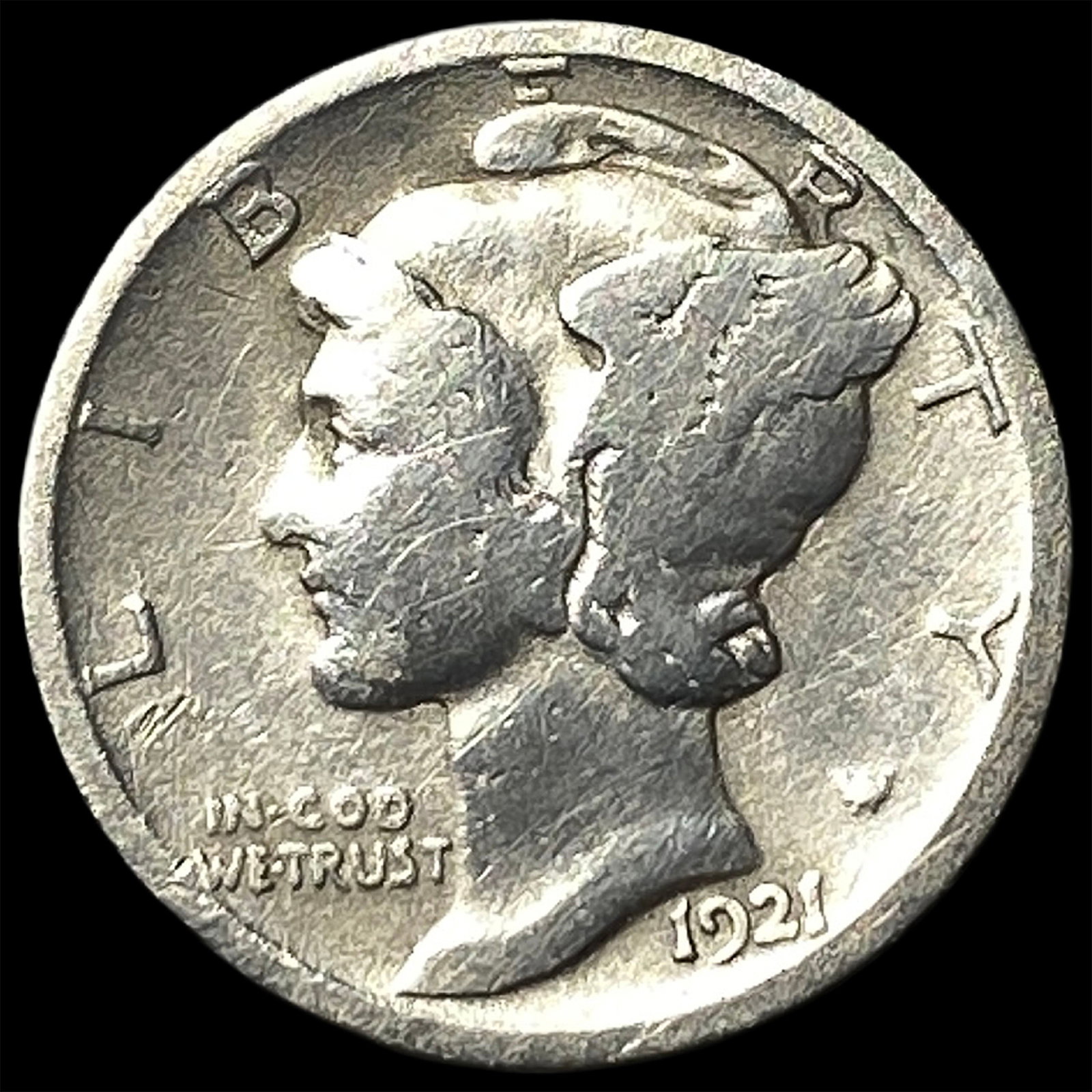 1921 Silver Mercury Dime LIGHTLY CIRCULATED: 1921 Silver Mercury Dime LIGHTLY CIRCULATED