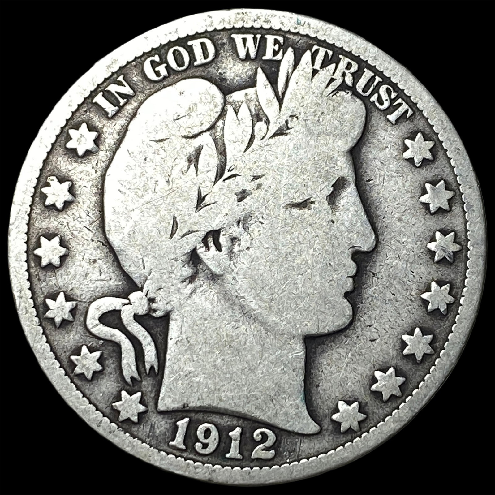 1912-S Silver Barber Half Dollar NICELY CIRCULATED: 1912-S Silver Barber Half Dollar NICELY CIRCULATED