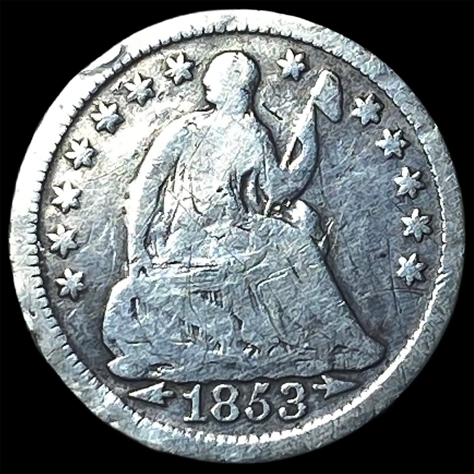 1853 Arrows Seated Liberty Half Dime NICELY CIRCULATED: 1853 Arrows Seated Liberty Half Dime NICELY CIRCULATED