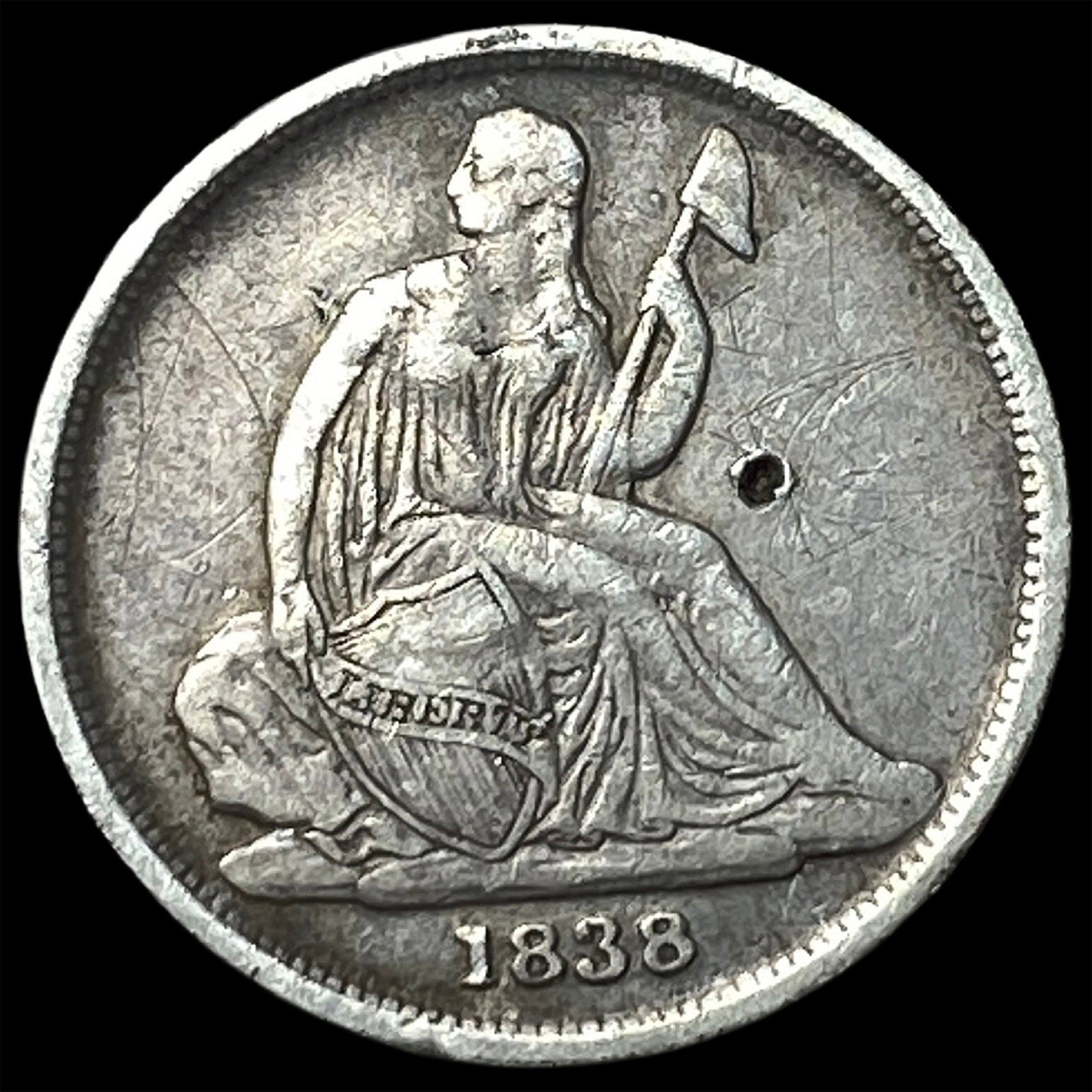 1838 Seated Liberty Dime NEARLY UNCIRCULATED: 1838 Seated Liberty Dime NEARLY UNCIRCULATED