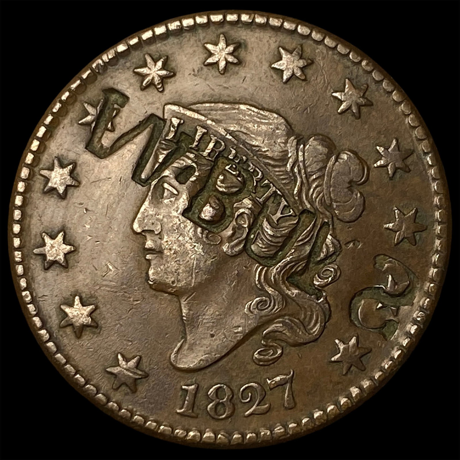 1827 Coronet Head Large Cent NEARLY UNCIRCULATED: 1827 Coronet Head Large Cent NEARLY UNCIRCULATED