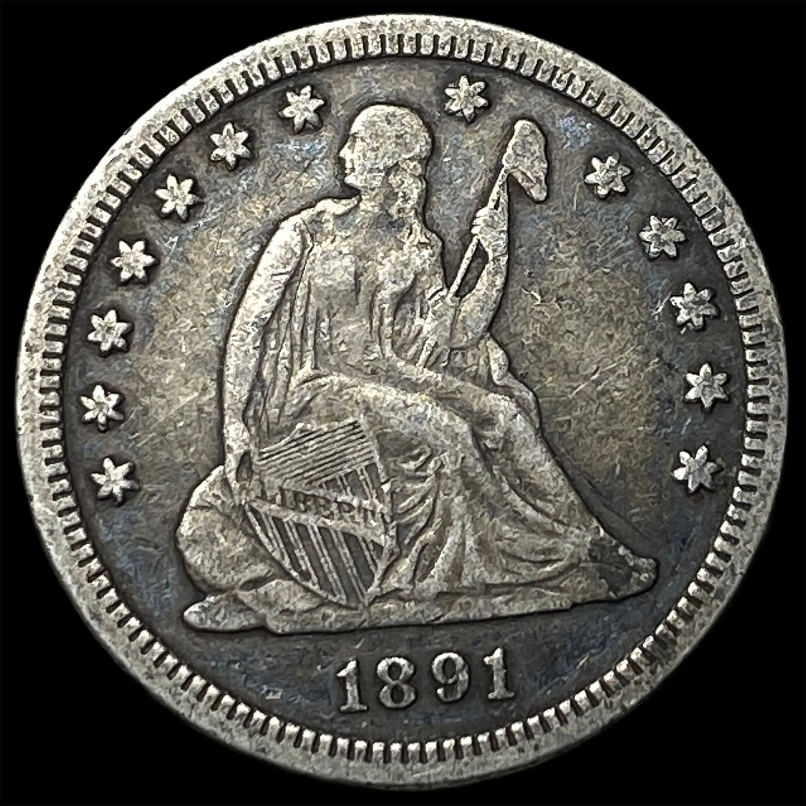1891 Silver Seated Liberty Quarter LIGHTLY CIRCULATED: 1891 Silver Seated Liberty Quarter LIGHTLY CIRCULATED