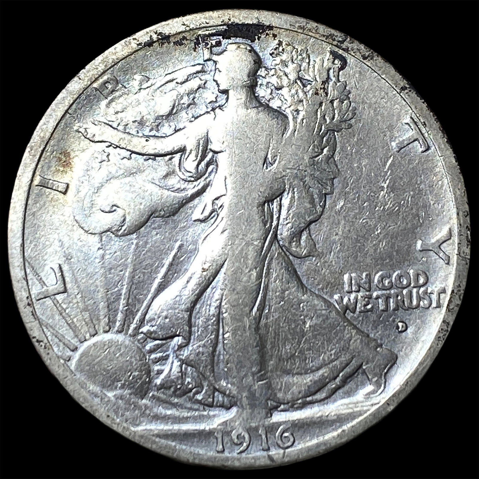 1916-D Silver Walking Liberty Half Dollar LIGHTLY CIRCULATED: 1916-D Silver Walking Liberty Half Dollar LIGHTLY CIRCULATED