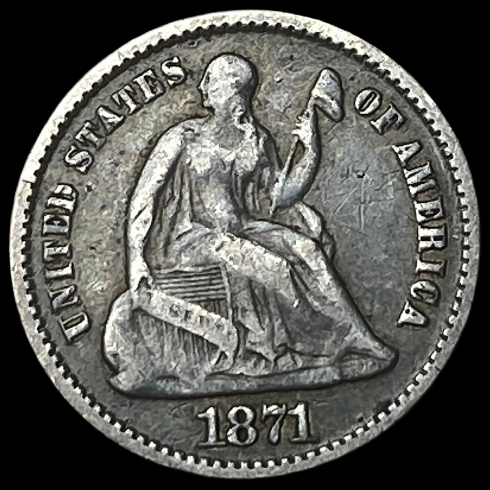 1871 Silver Half Dime ABOUT UNCIRCULATED: 1871 Silver Half Dime ABOUT UNCIRCULATED