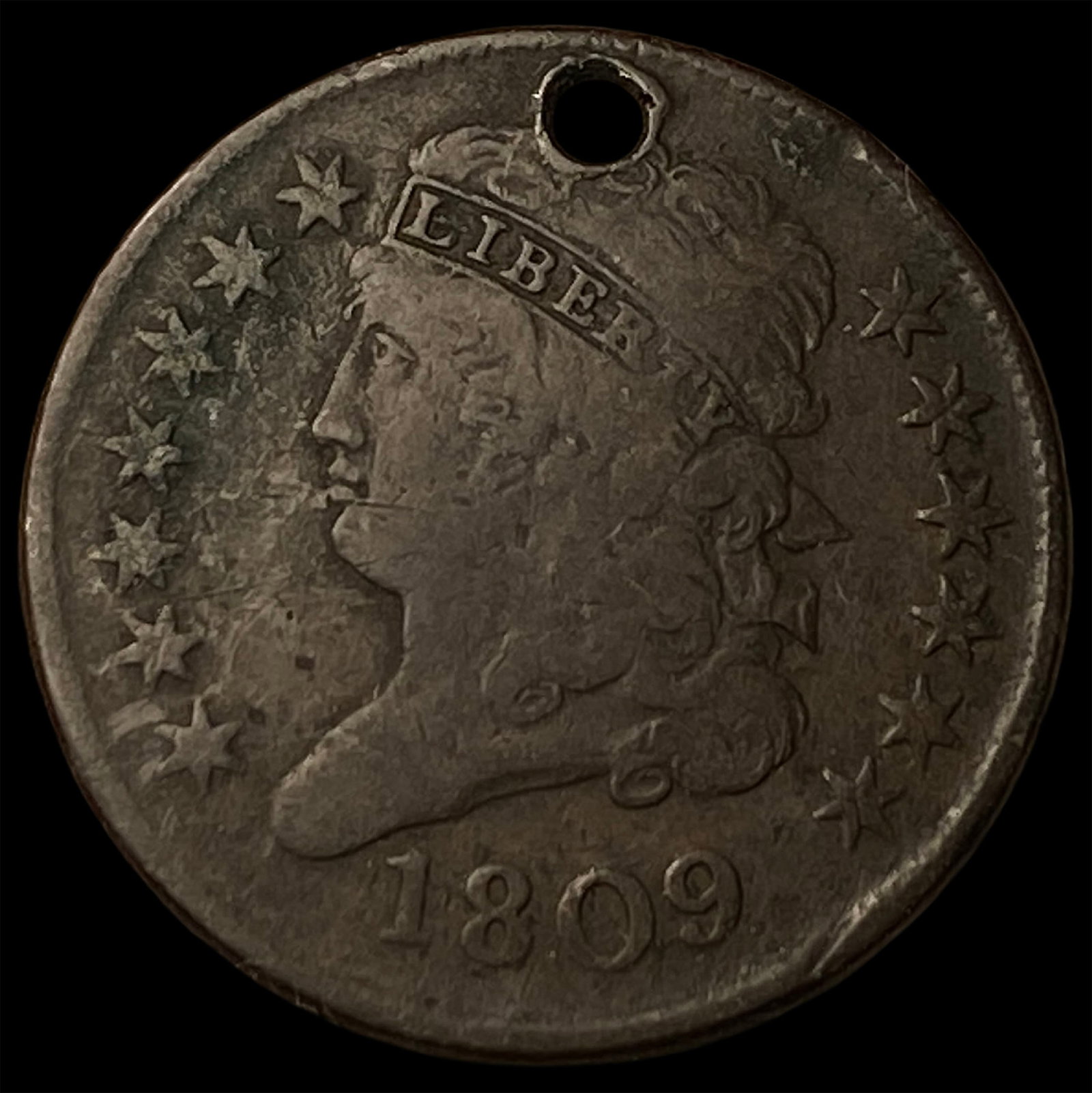 1809 Copper Half Cent (holed) NICELY CIRCULATED (1 of 2)