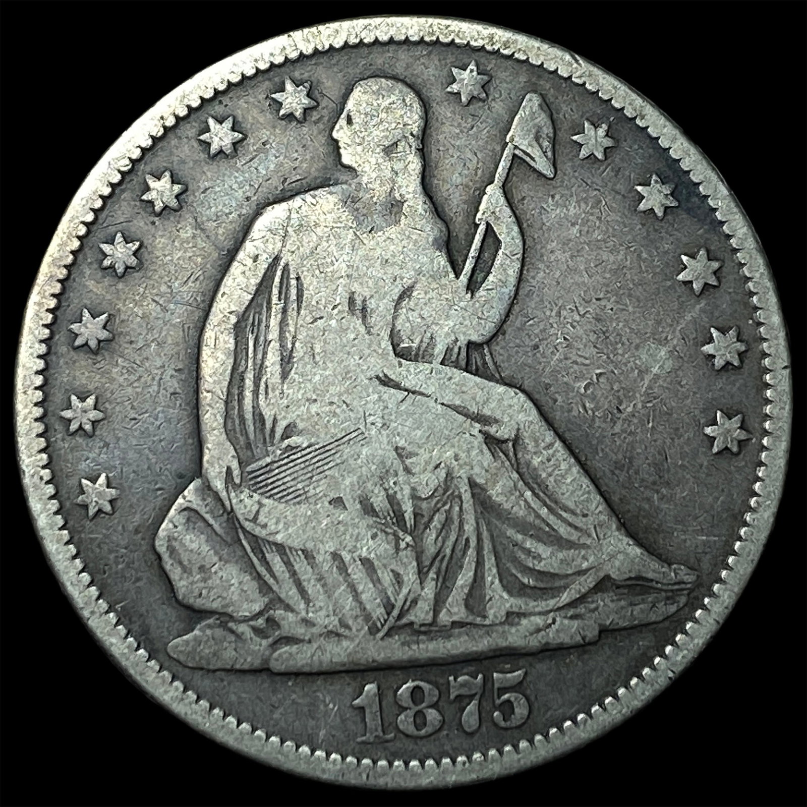 1875-CC Silver Half Dollar LIGHTLY CIRCULATED: 1875-CC Silver Half Dollar LIGHTLY CIRCULATED