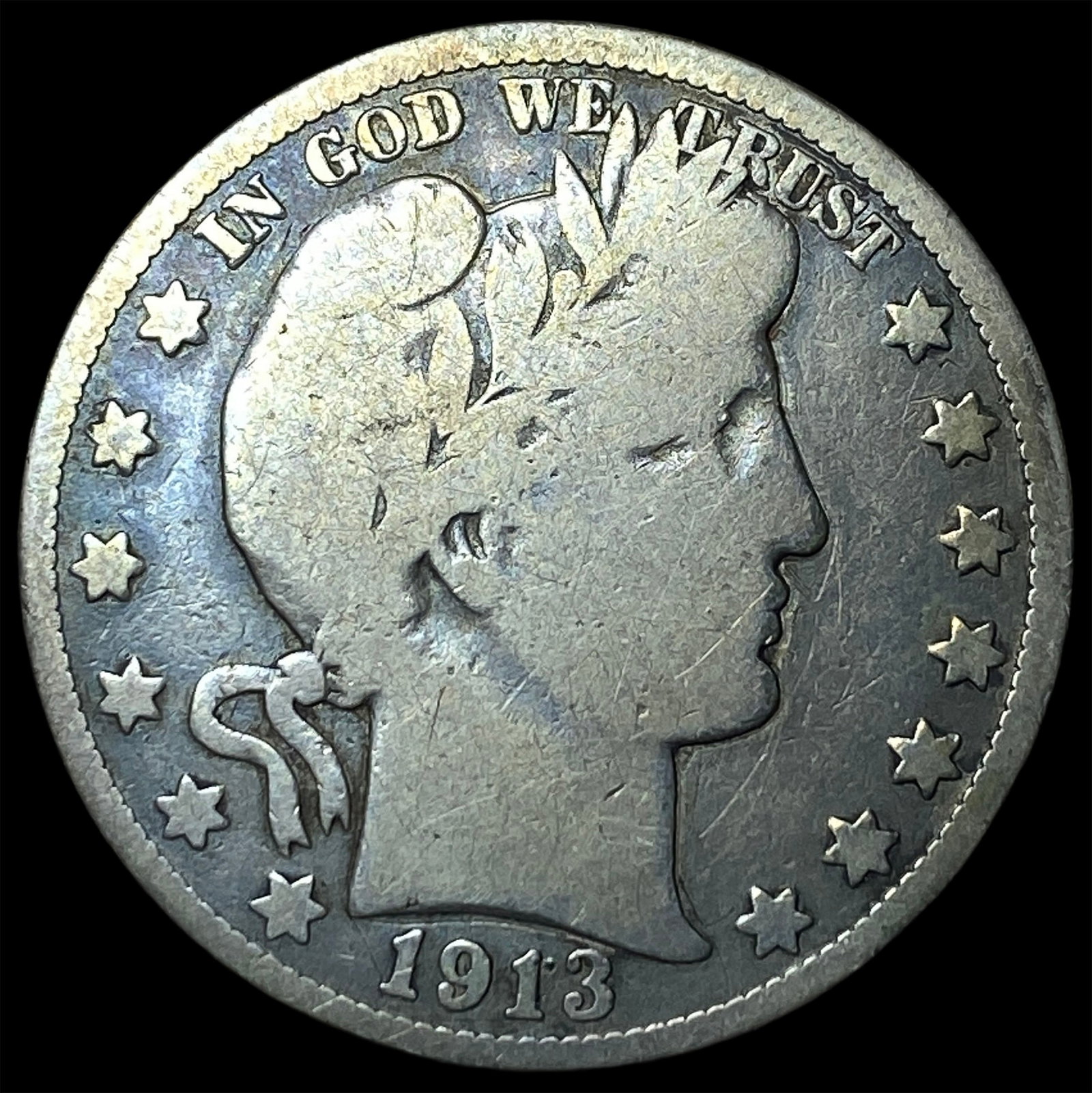 1913 Silver Barber Half Dollar NICELY CIRCULATED: 1913 Silver Barber Half Dollar NICELY CIRCULATED