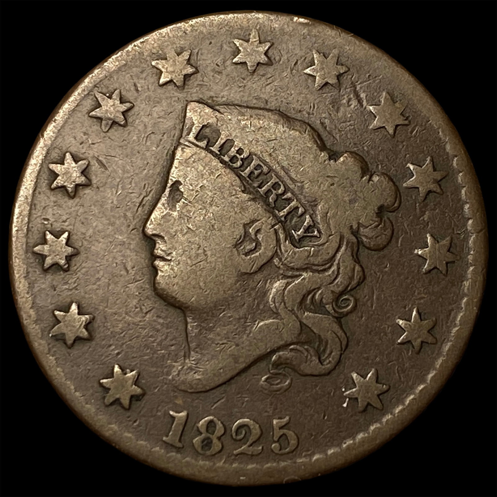1825 Coronet Head Large Cent NICELY CIRCULATED: 1825 Coronet Head Large Cent NICELY CIRCULATED