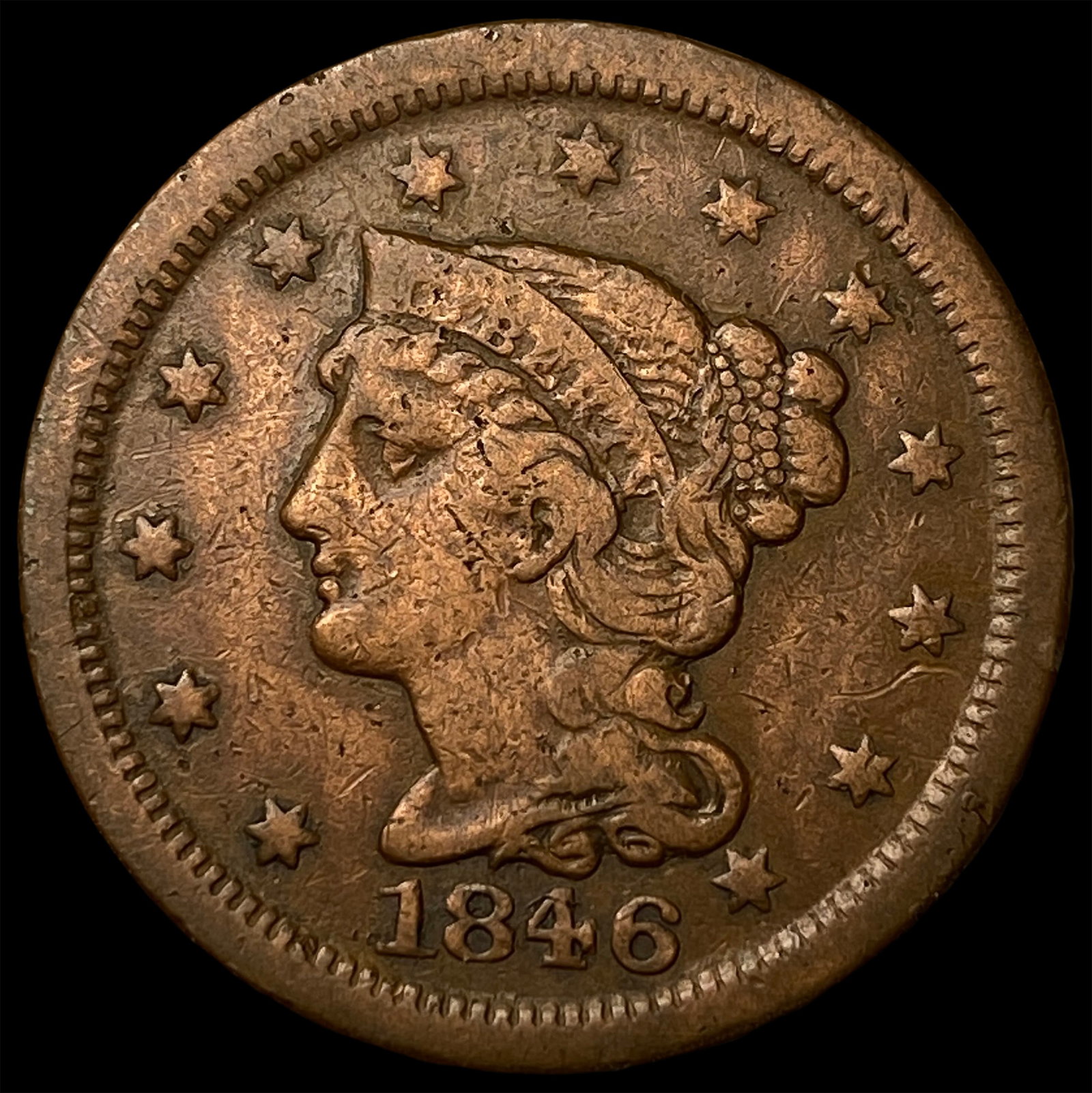1846 Braided Hair Large Cent LIGHTLY CIRCULATED (1 of 2)