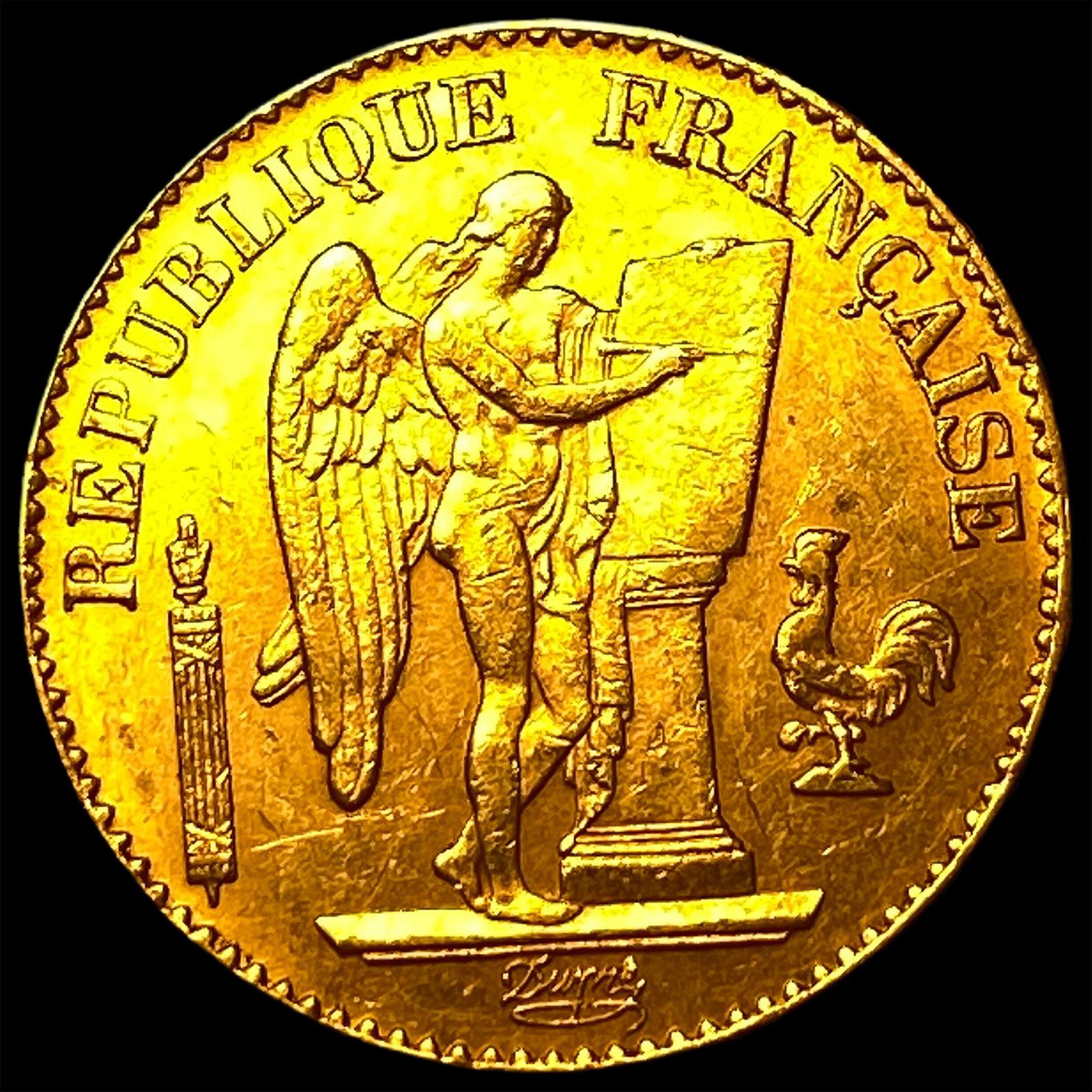 1897-A Gold 20 Francs Angel France CLOSELY UNCIRCULATED: 1897-A Gold 20 Francs Angel France CLOSELY UNCIRCULATED