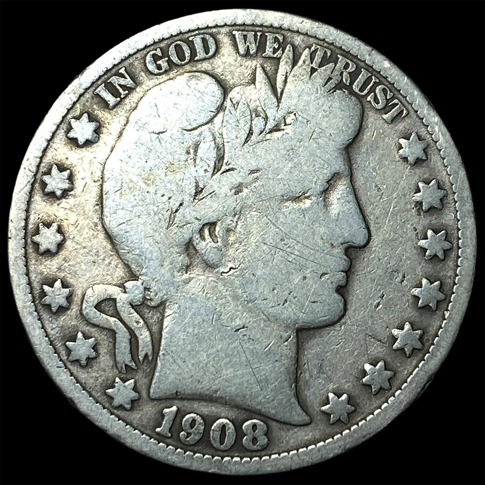 1908-S Silver Barber Half Dollar NICELY CIRCULATED: 1908-S Silver Barber Half Dollar NICELY CIRCULATED