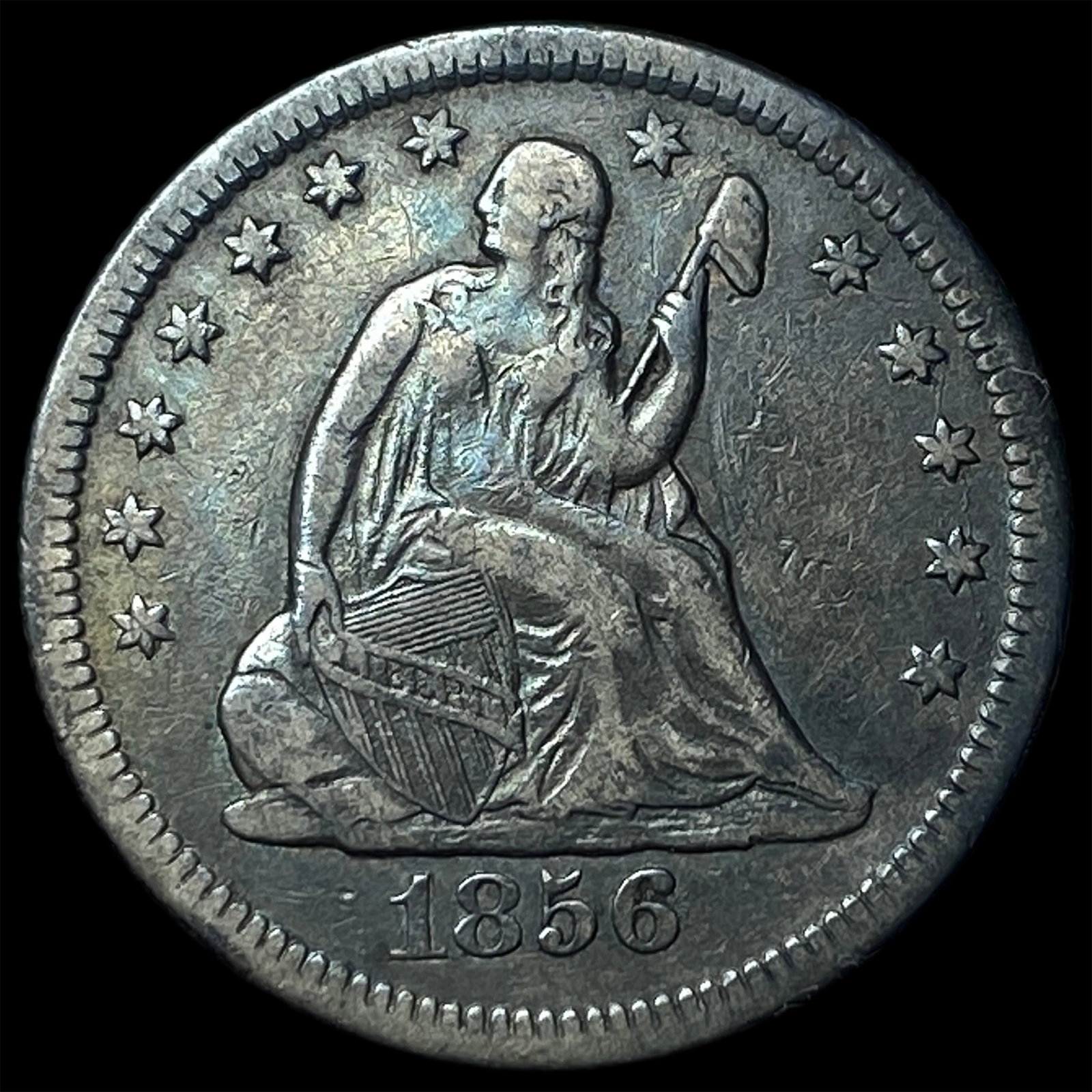 1856-O Silver Seated Liberty Quarter NEARLY UNCIRCULATED (1 of 2)