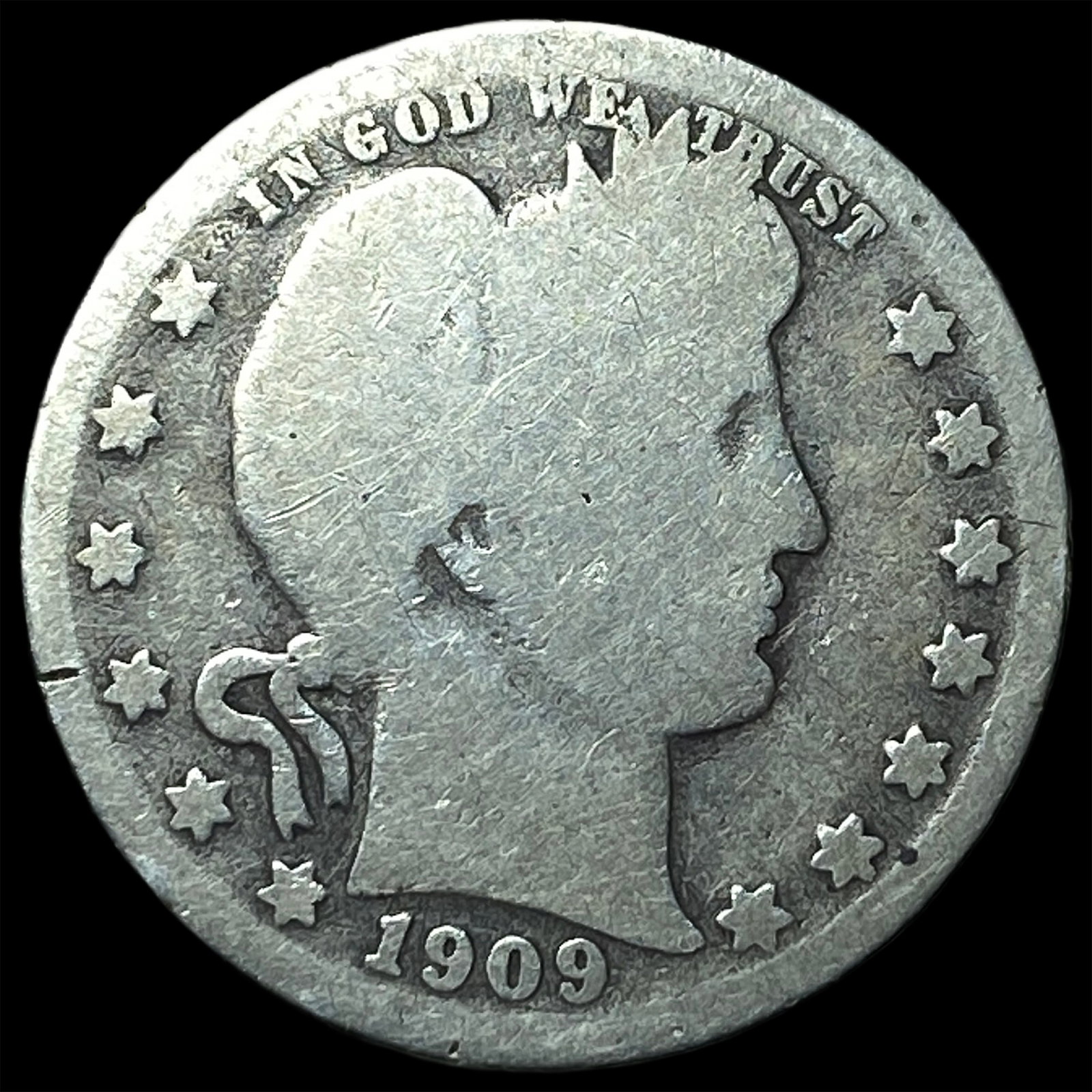 1909 Barber Silver Quarter NICELY CIRCULATED: 1909 Barber Silver Quarter NICELY CIRCULATED