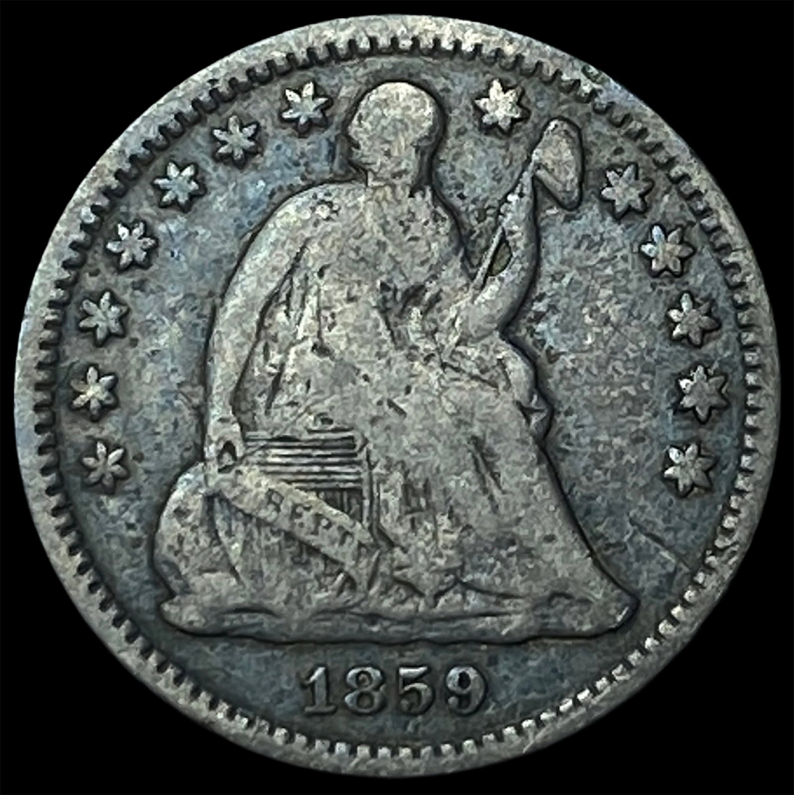 1859-O Silver Half Dime NEARLY UNCIRCULATED: 1859-O Silver Half Dime NEARLY UNCIRCULATED