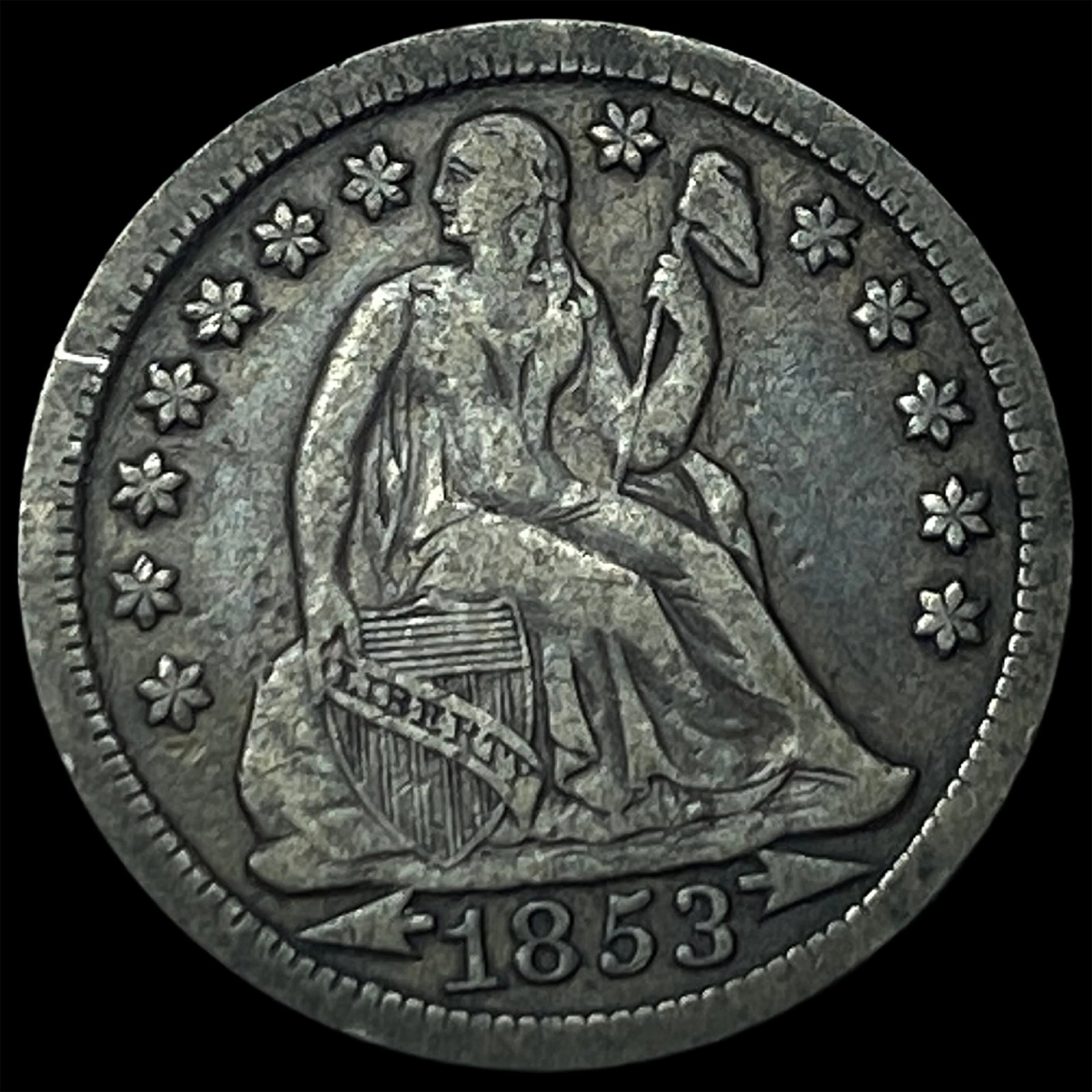 1853 Arrows Seated Liberty Dime NEARLY UNCIRCULATED: 1853 Arrows Seated Liberty Dime NEARLY UNCIRCULATED