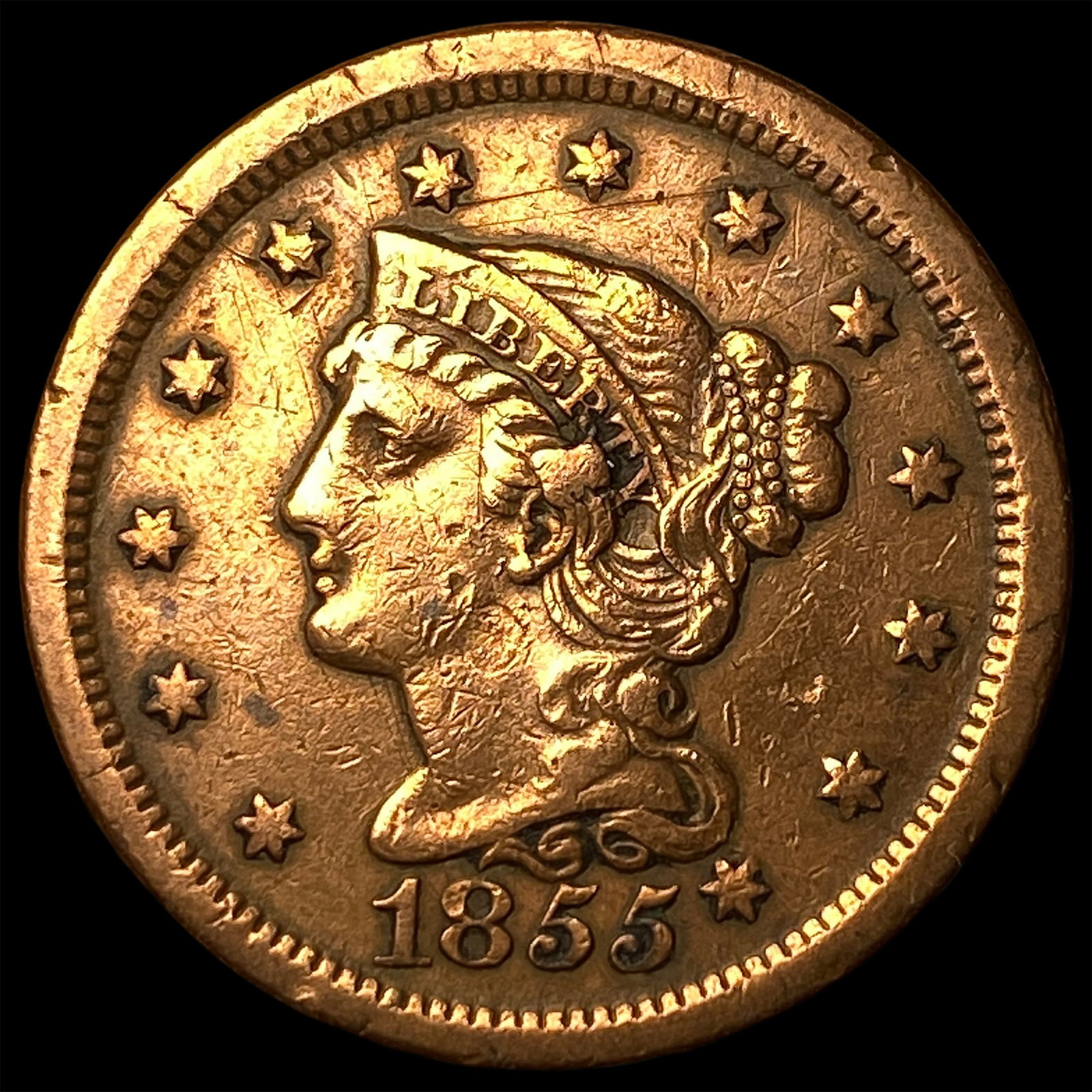 1855 Braided Hair Large Cent LIGHTLY CIRCULATED (1 of 2)