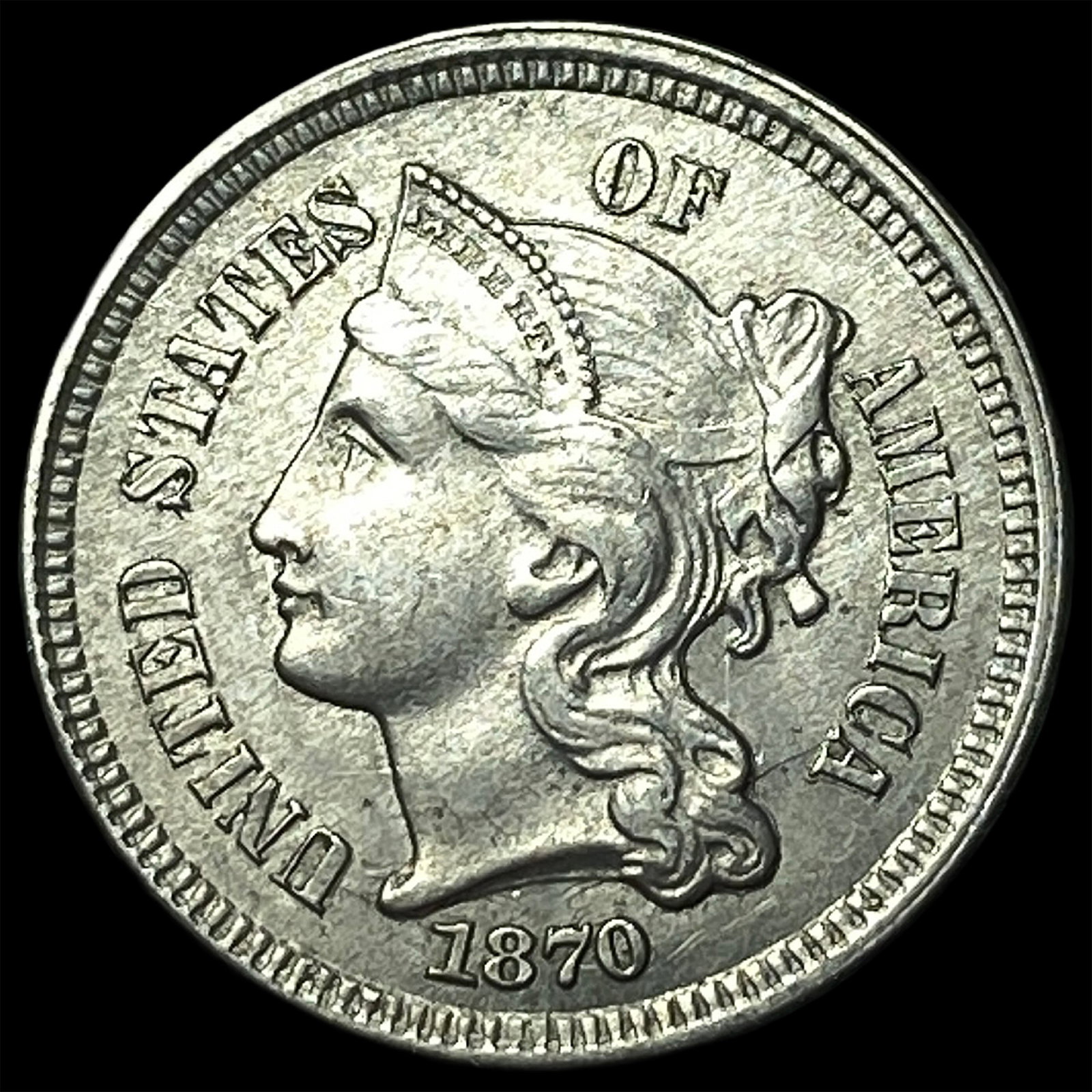 1870 Nickel Three-Cent Piece CHOICE BU (1 of 2)