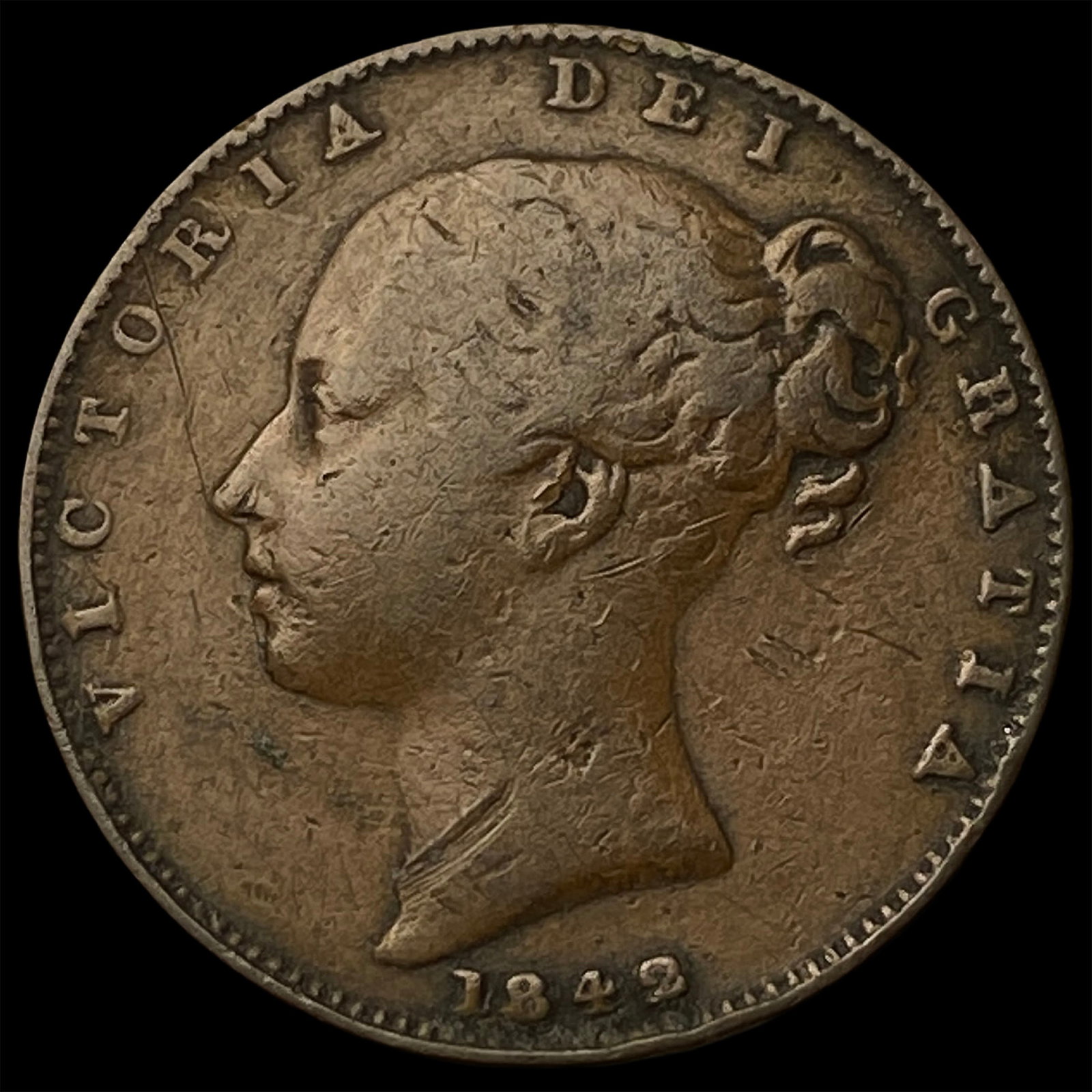 1842 Great Britain Copper 1 Farthing KM725: 1842 Great Britain Copper 1 Farthing KM725