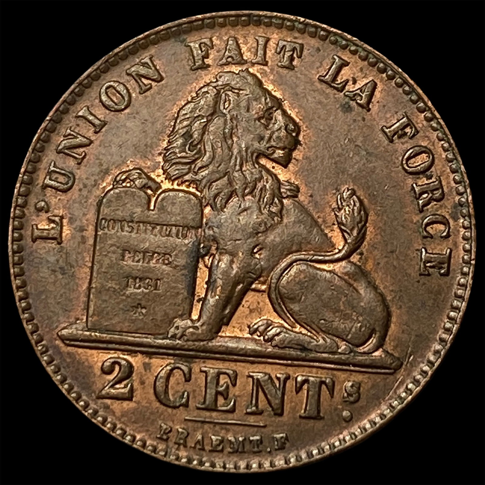 1909 Belgium Copper 2 Centimes (1 of 2)
