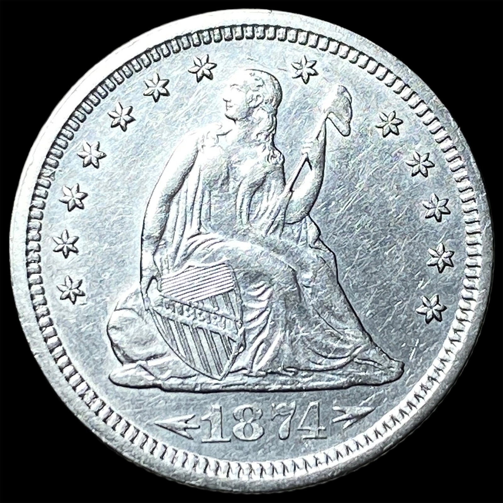 1874-S Arrows Seated Liberty Quarter CLOSELY UNCIRCULATED: 1874-S Arrows Seated Liberty Quarter CLOSELY UNCIRCULATED
