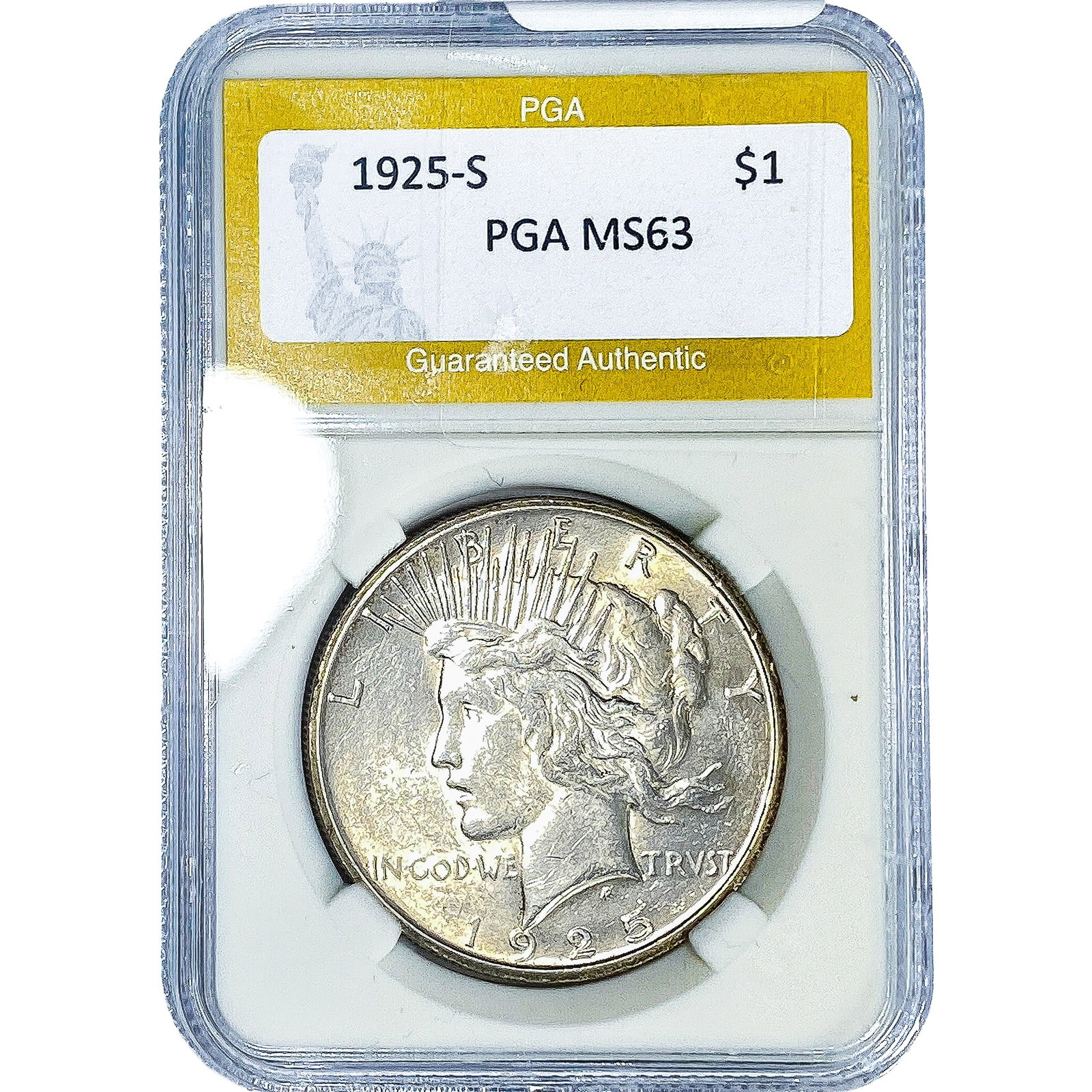 1925-S Silver Peace Dollar PGA MS63: 1925-S Silver Peace Dollar PGA MS63