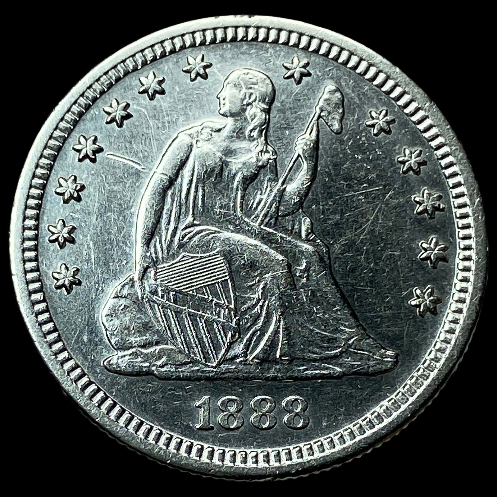 1888-S Silver Seated Liberty Quarter CLOSELY UNCIRCULATED: 1888-S Silver Seated Liberty Quarter CLOSELY UNCIRCULATED