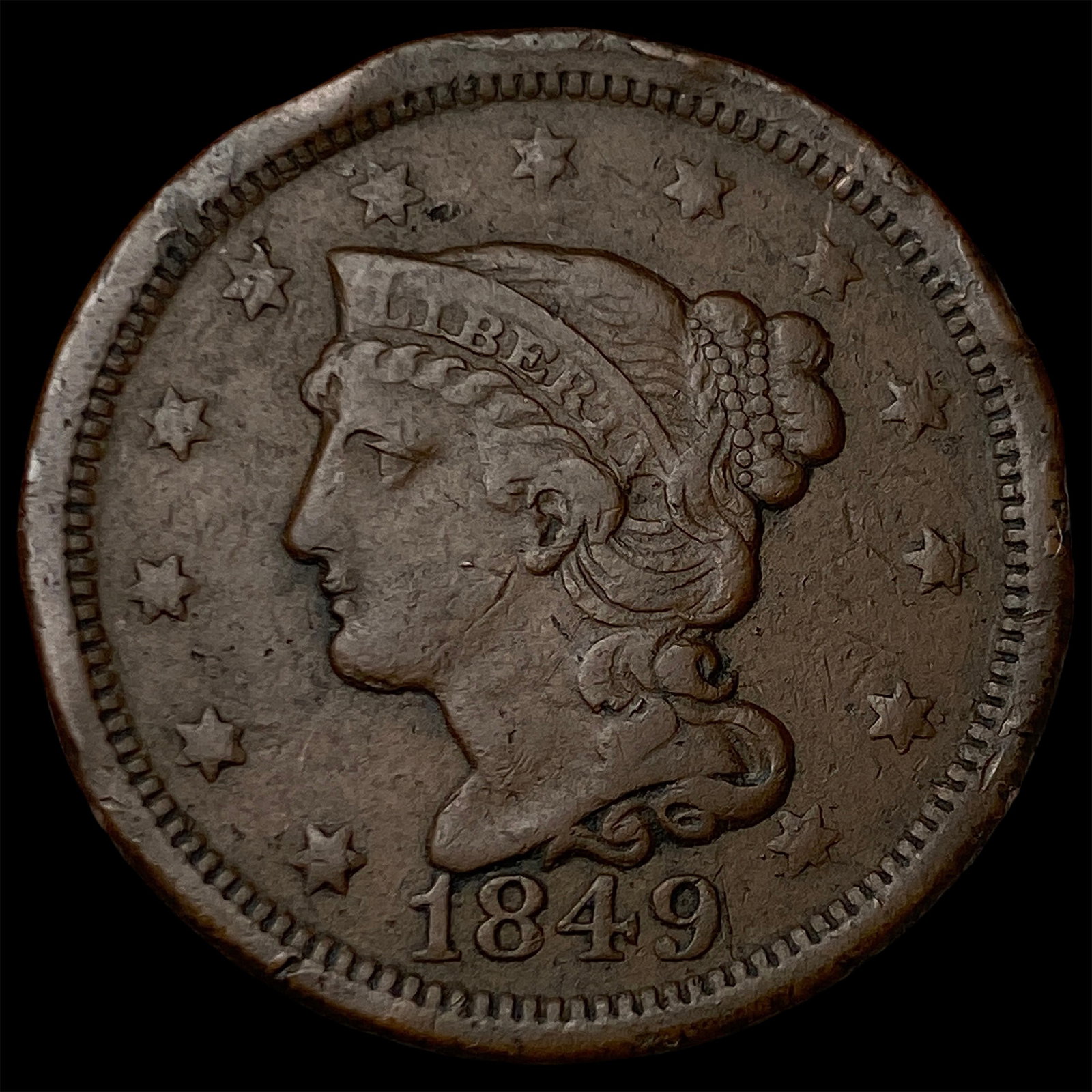 1849 Braided Hair Large Cent LIGHTLY CIRCULATED: 1849 Braided Hair Large Cent LIGHTLY CIRCULATED