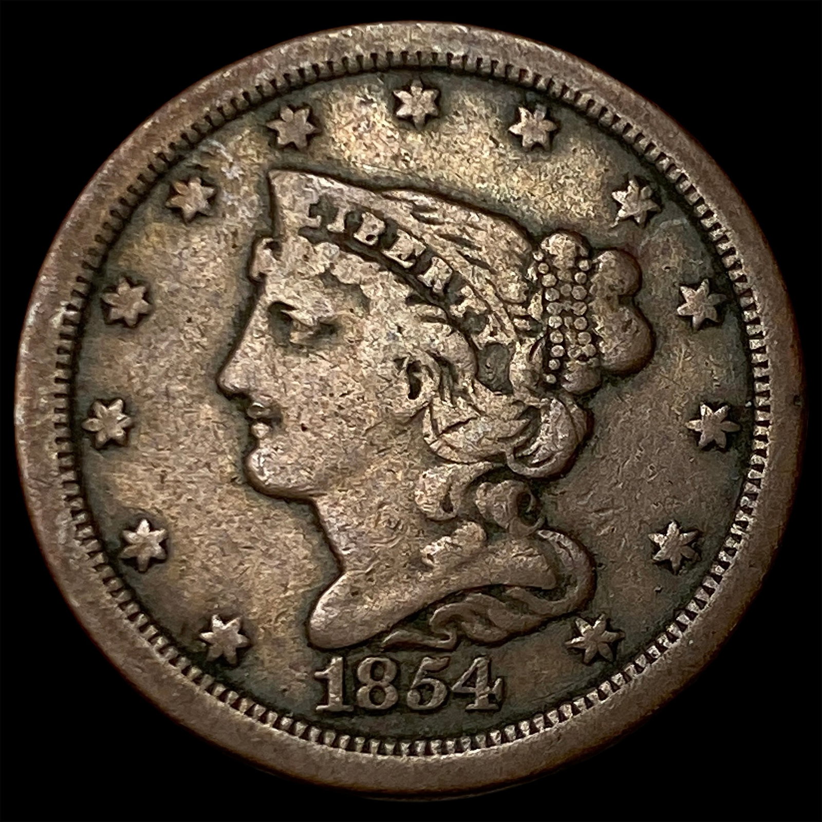 1854 Braided Hair Half Cent LIGHTLY CIRCULATED: 1854 Braided Hair Half Cent LIGHTLY CIRCULATED