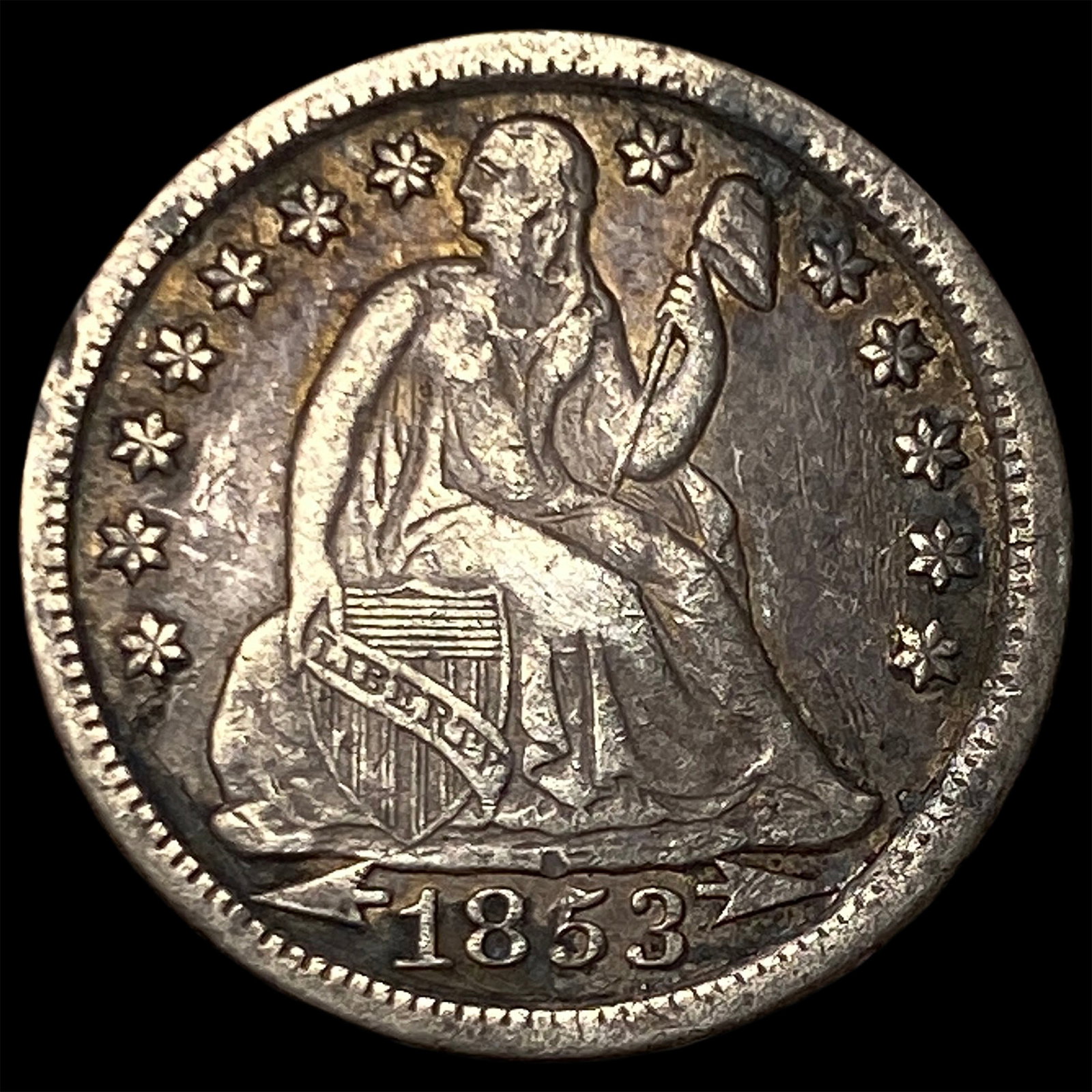 1853 Arrows Seated Liberty Dime NEARLY UNCIRCULATED: 1853 Arrows Seated Liberty Dime NEARLY UNCIRCULATED