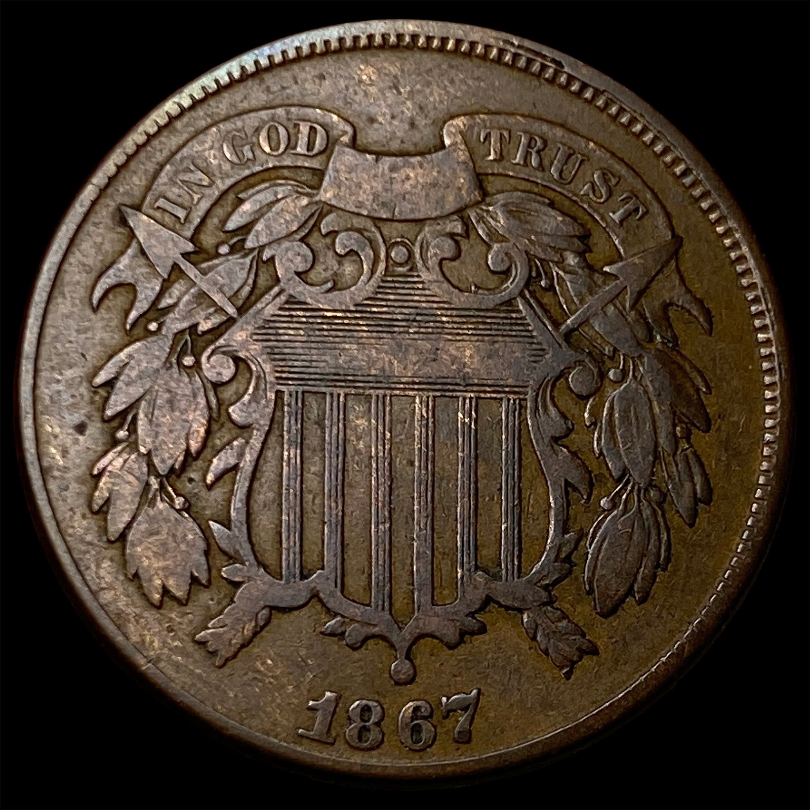 1867 Bronze Two-Cent Piece LIGHTLY CIRCULATED (1 of 2)