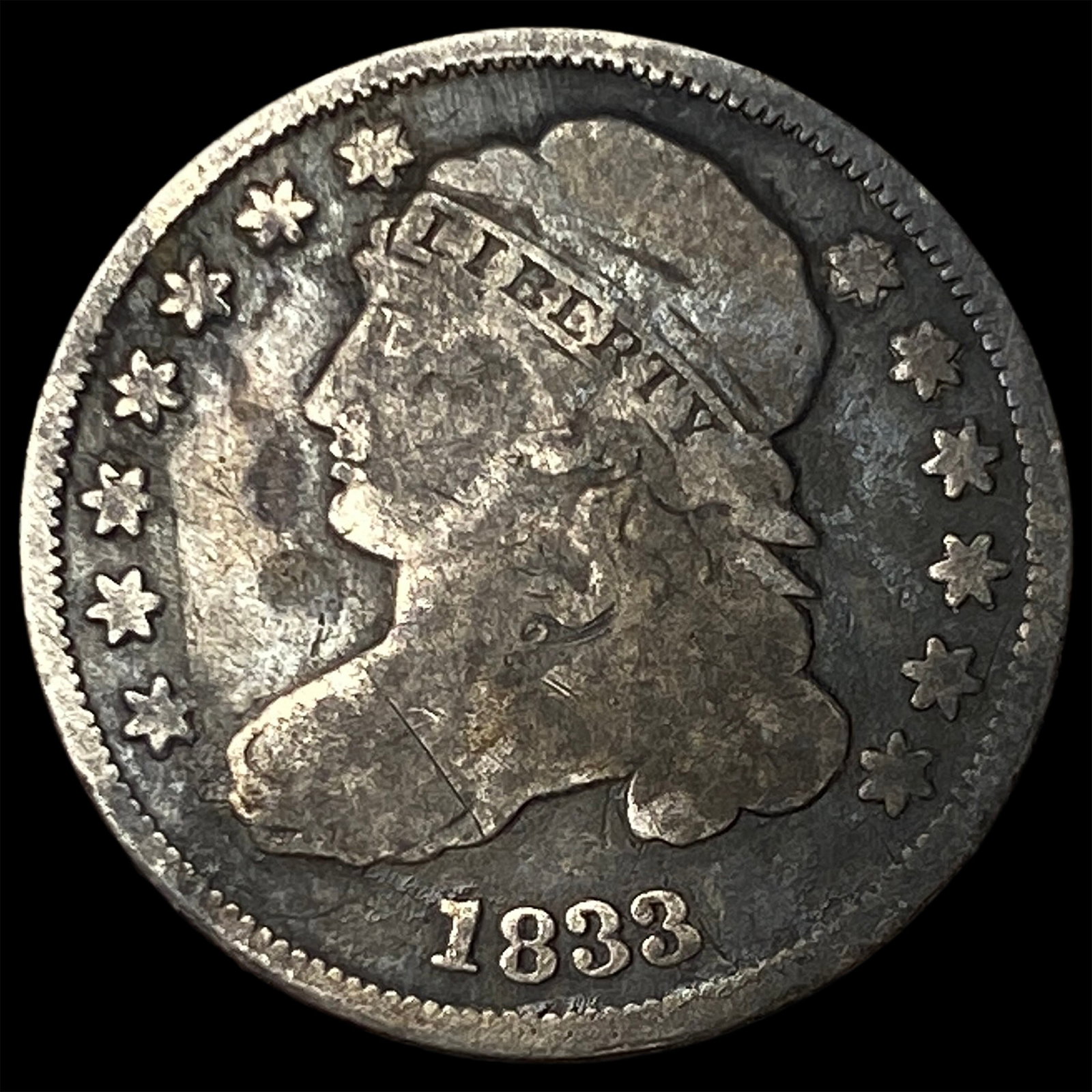 1833 Capped Bust Dime NICELY CIRCULATED: 1833 Capped Bust Dime NICELY CIRCULATED