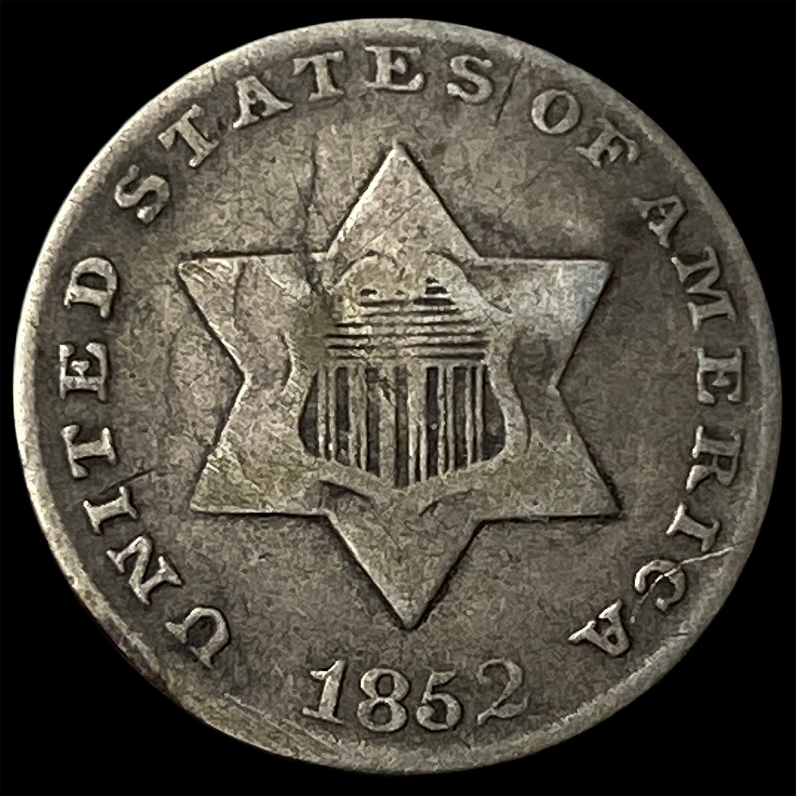 1852 Silver Three-Cent Piece NICELY CIRCULATED: 1852 Silver Three-Cent Piece NICELY CIRCULATED