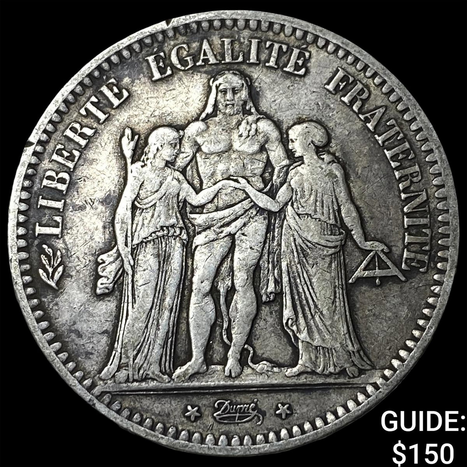 1849BB France Silver 5 Francs: 1849BB France Silver 5 Francs