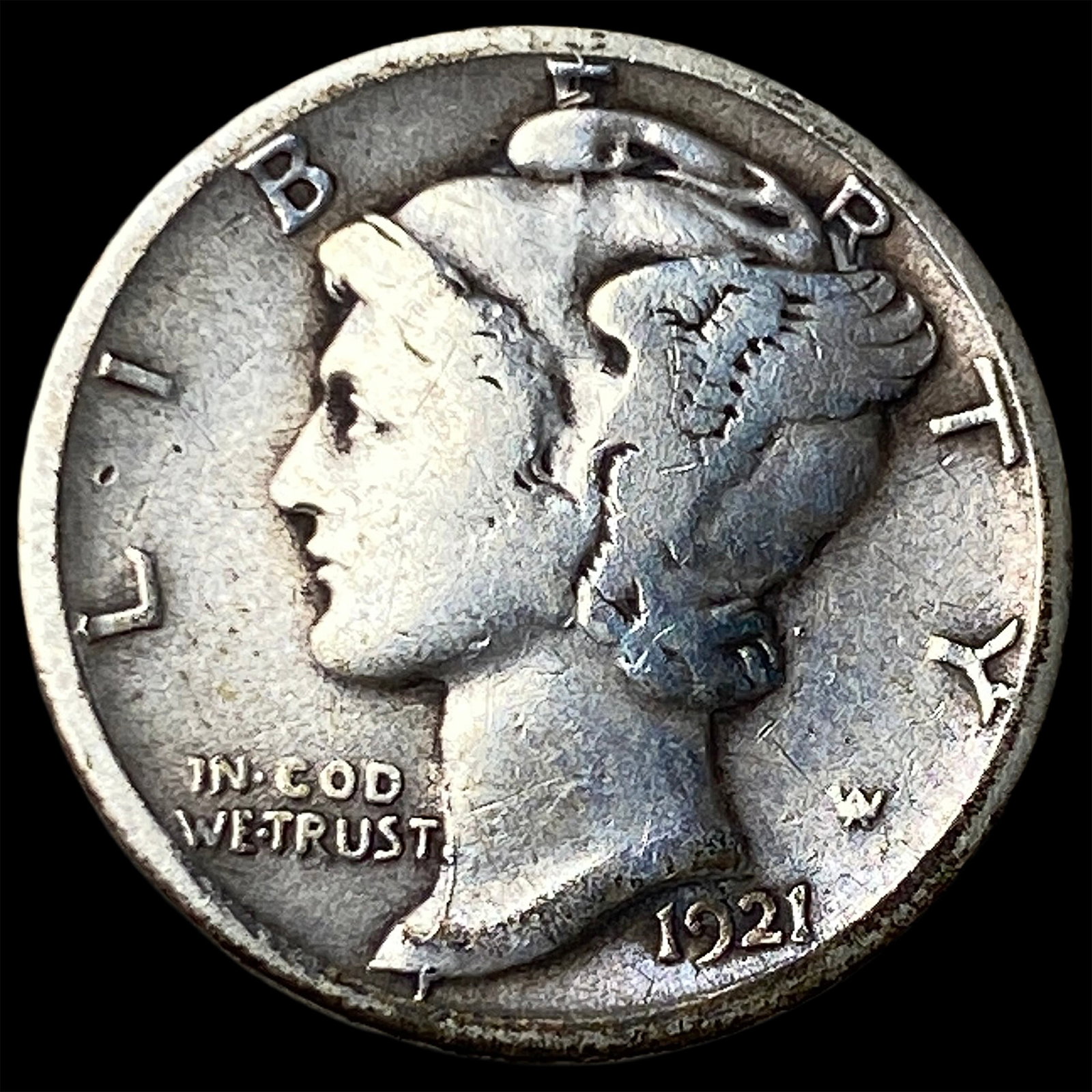 1921-D Silver Mercury Dime NICELY CIRCULATED: 1921-D Silver Mercury Dime NICELY CIRCULATED