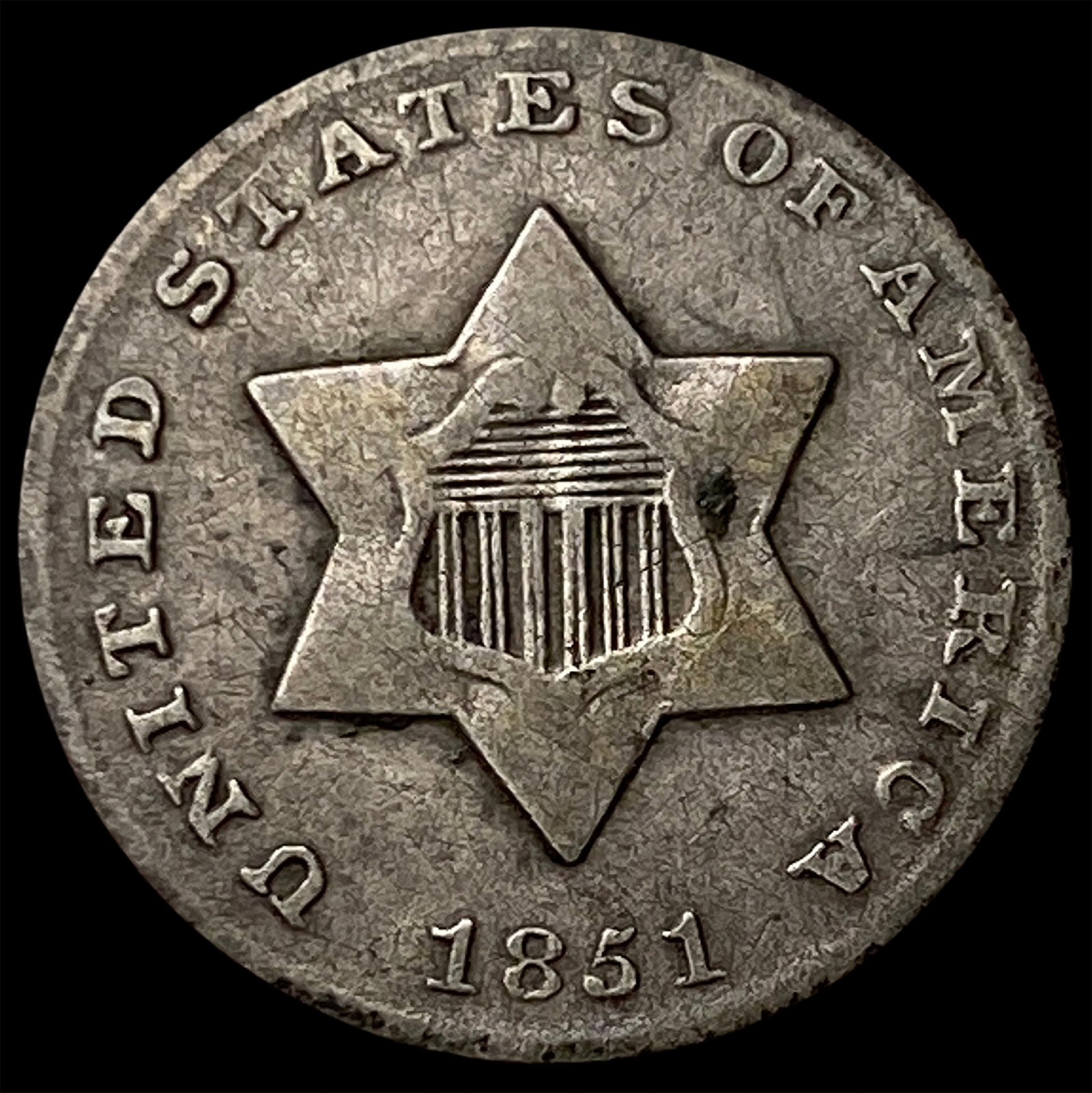 1851 Silver Three-Cent Piece LIGHTLY CIRCULATED: 1851 Silver Three-Cent Piece LIGHTLY CIRCULATED