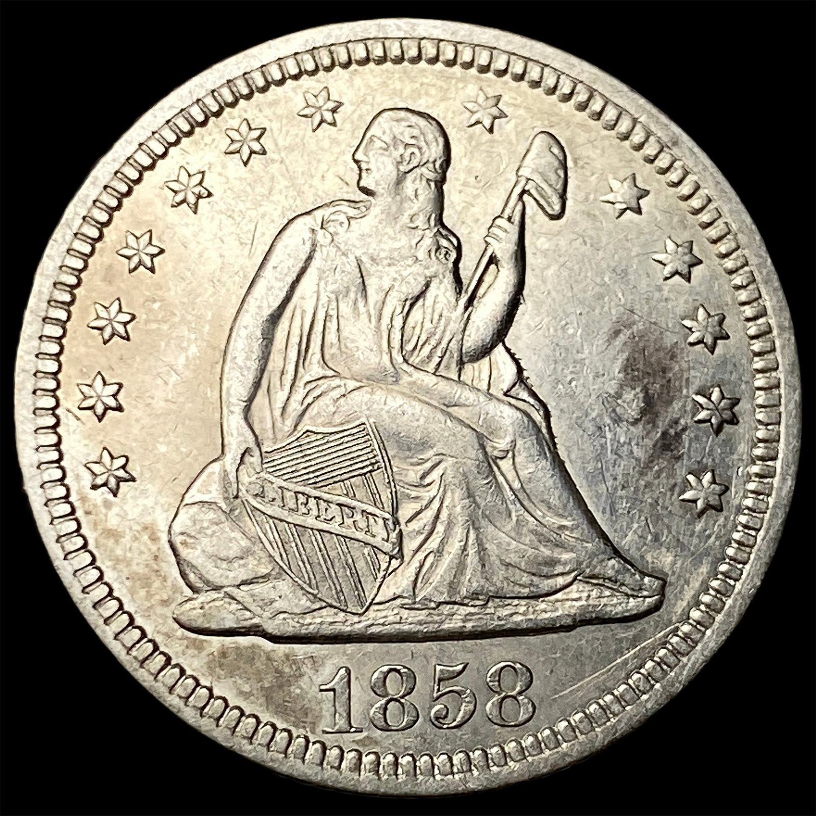 1858 Seated Liberty Quarter NICELY CIRCULATED: 1858 Seated Liberty Quarter NICELY CIRCULATED