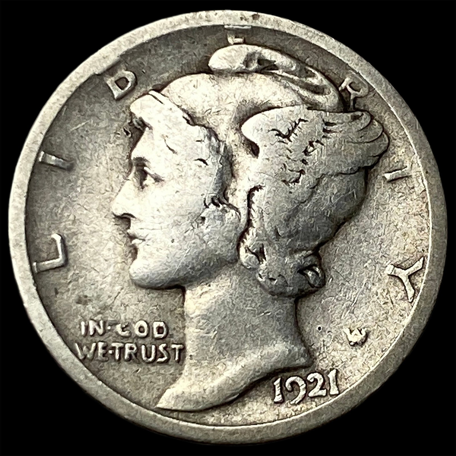1921-D Silver Mercury Dime CLOSELY UNCIRCULATED: 1921-D Silver Mercury Dime CLOSELY UNCIRCULATED