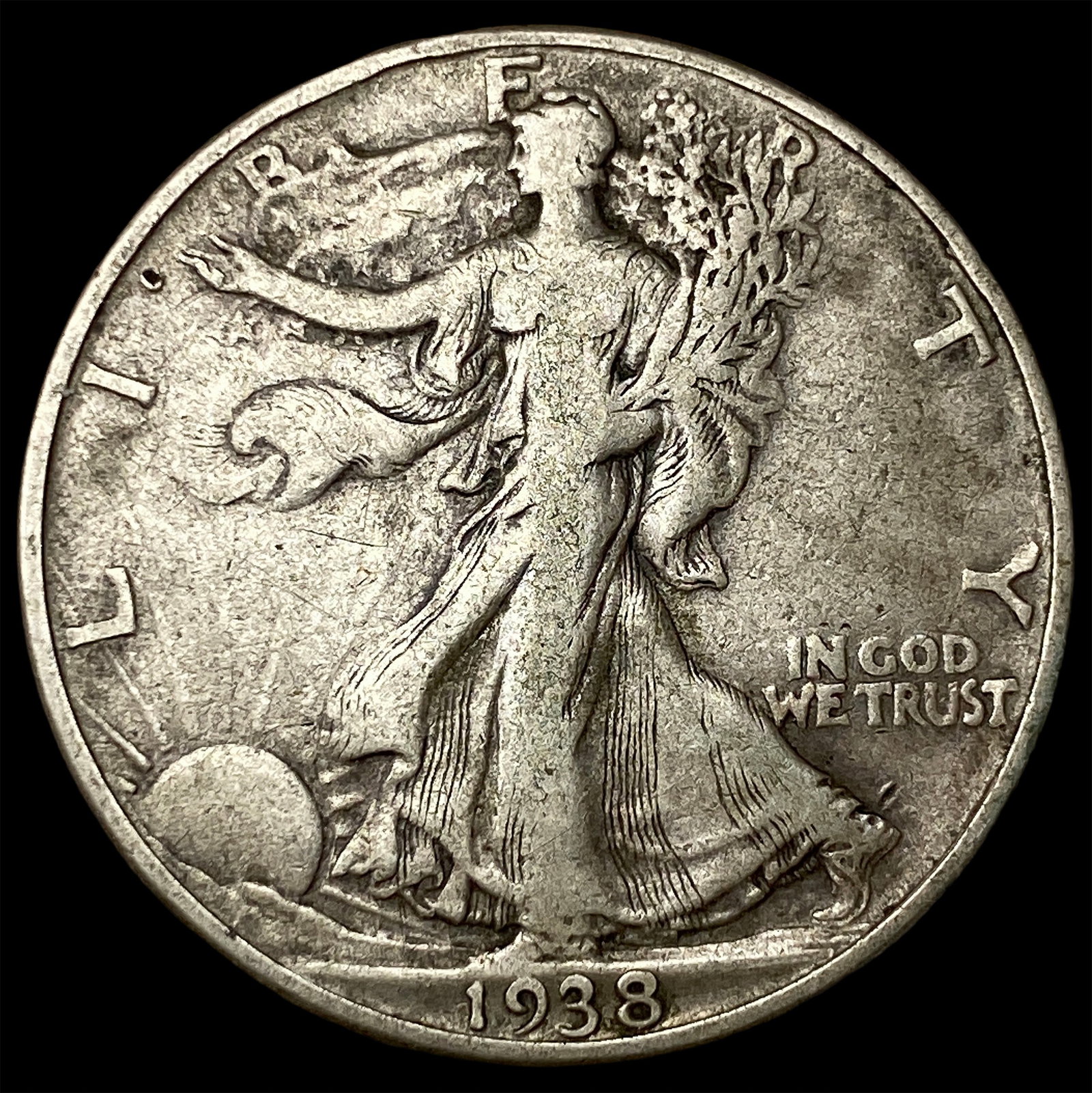 1938-D Silver Walking Liberty Half Dollar NICELY CIRCULATED: 1938-D Silver Walking Liberty Half Dollar NICELY CIRCULATED
