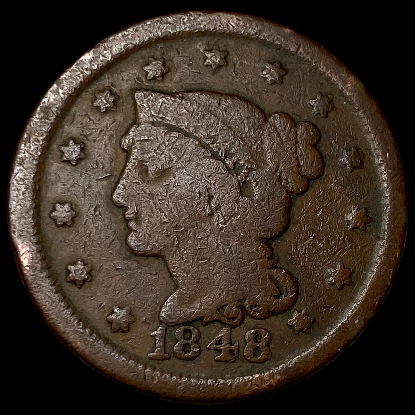 1848 Braided Hair Large Cent NICELY CIRCULATED (1 of 2)