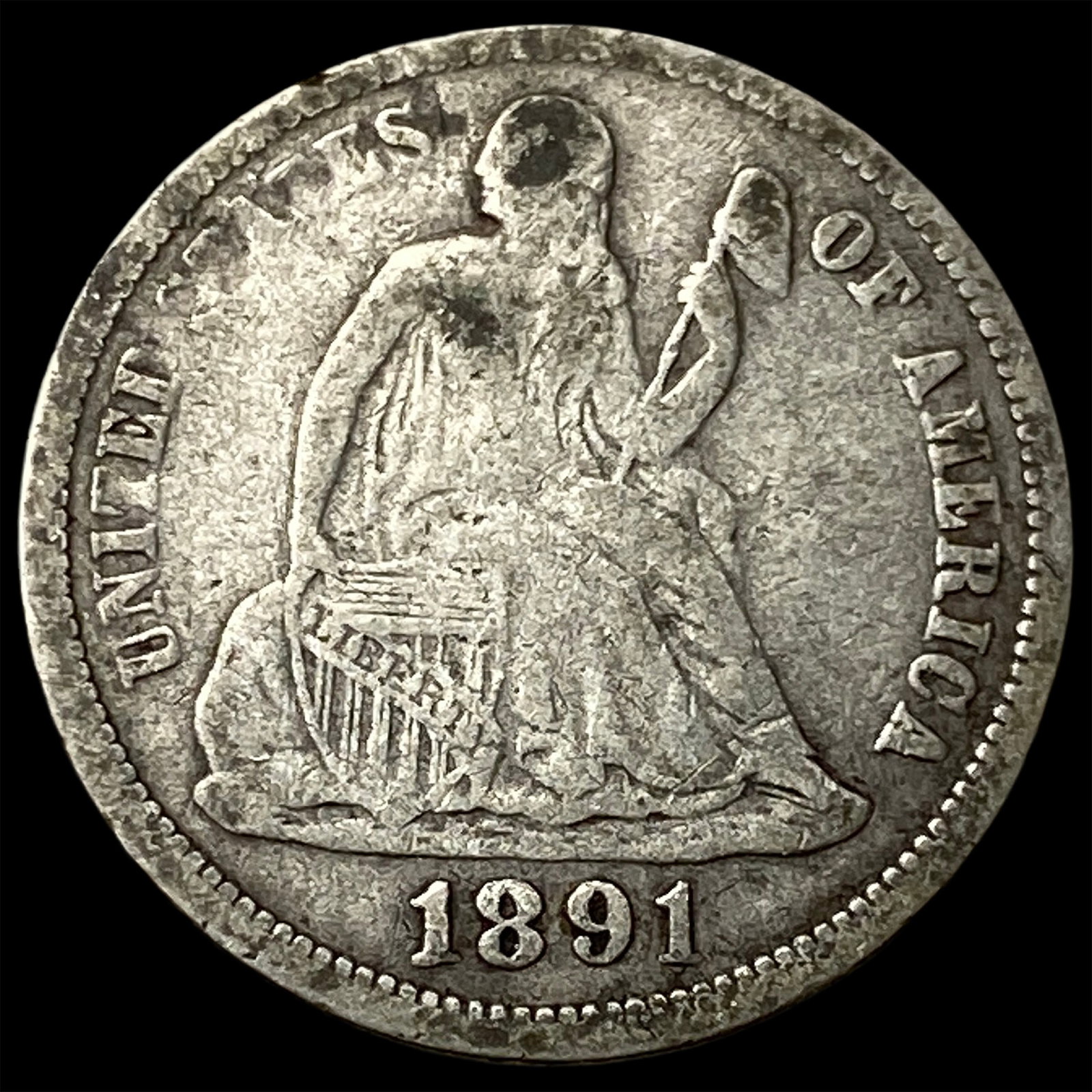 1891 Silver Dime (Seated Liberty) LIGHTLY CIRCULATED: 1891 Silver Dime (Seated Liberty) LIGHTLY CIRCULATED