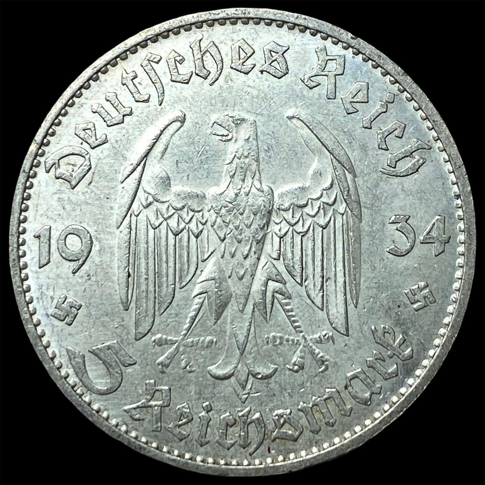 1934-D Germany Silver 5 Mark KM 83: 1934-D Germany Silver 5 Mark KM 83