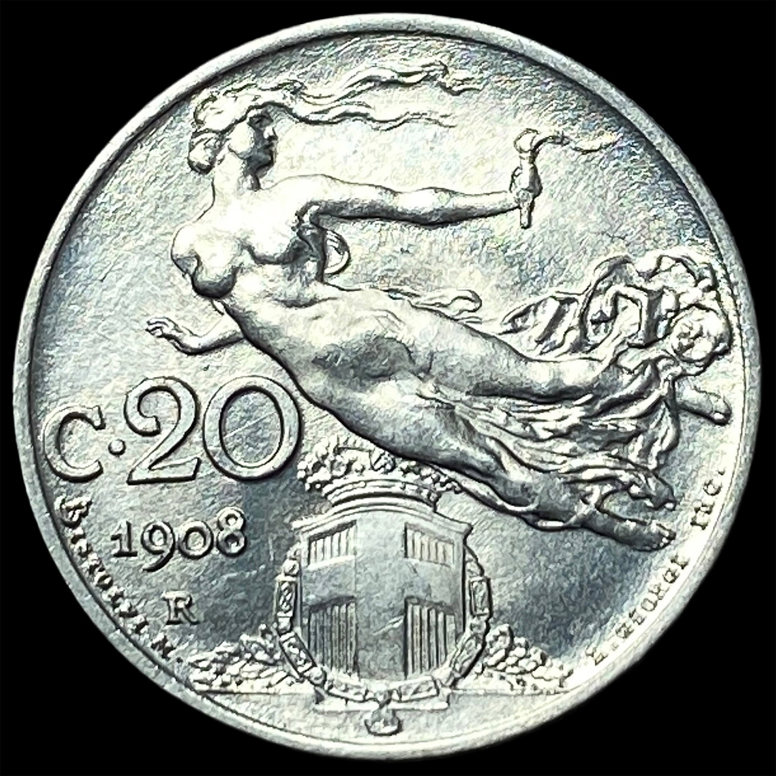 1908 Italy Silver 20 Centesimi - 2