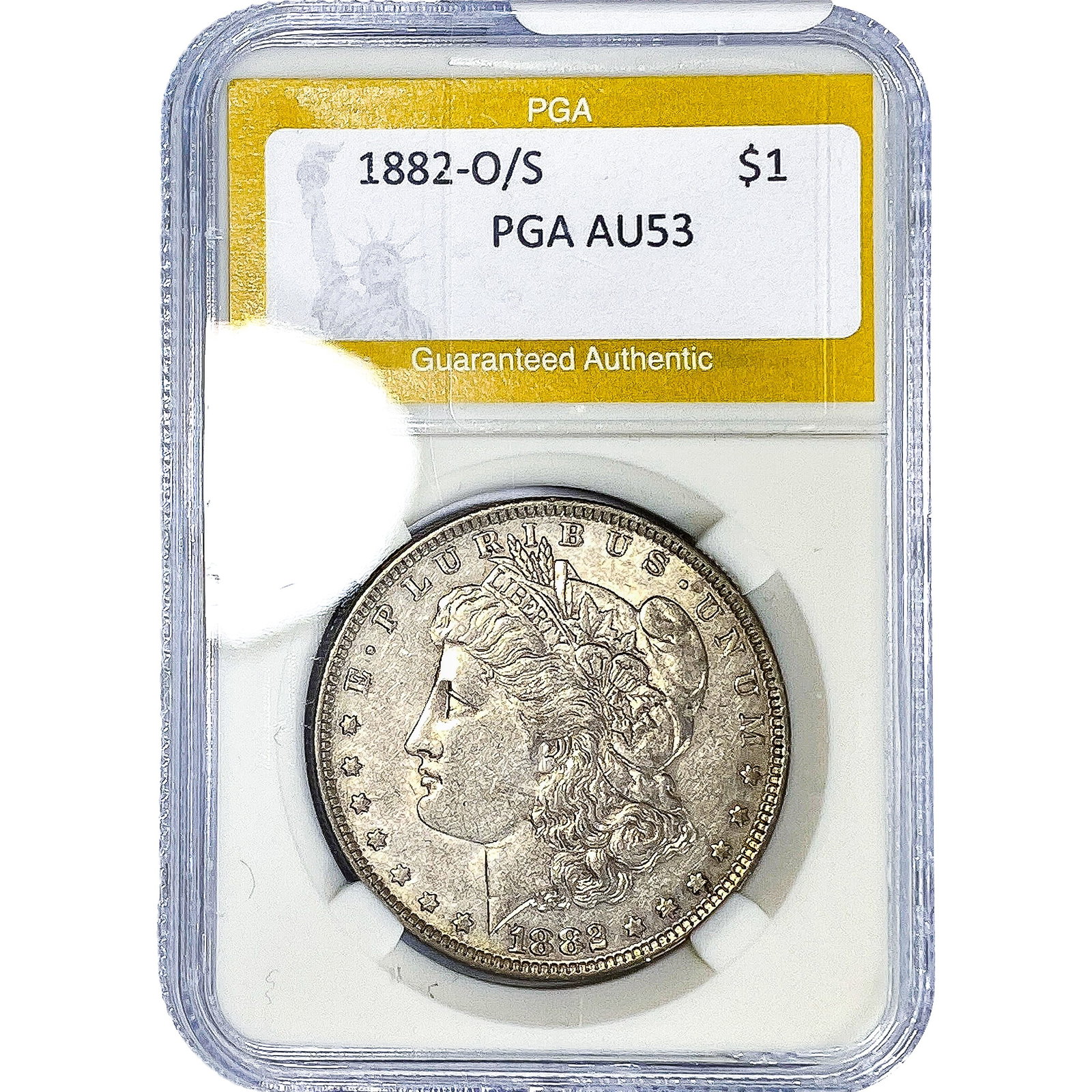 1882-O/S Morgan Silver Dollar PGA AU53: 1882-O/S Morgan Silver Dollar PGA AU53