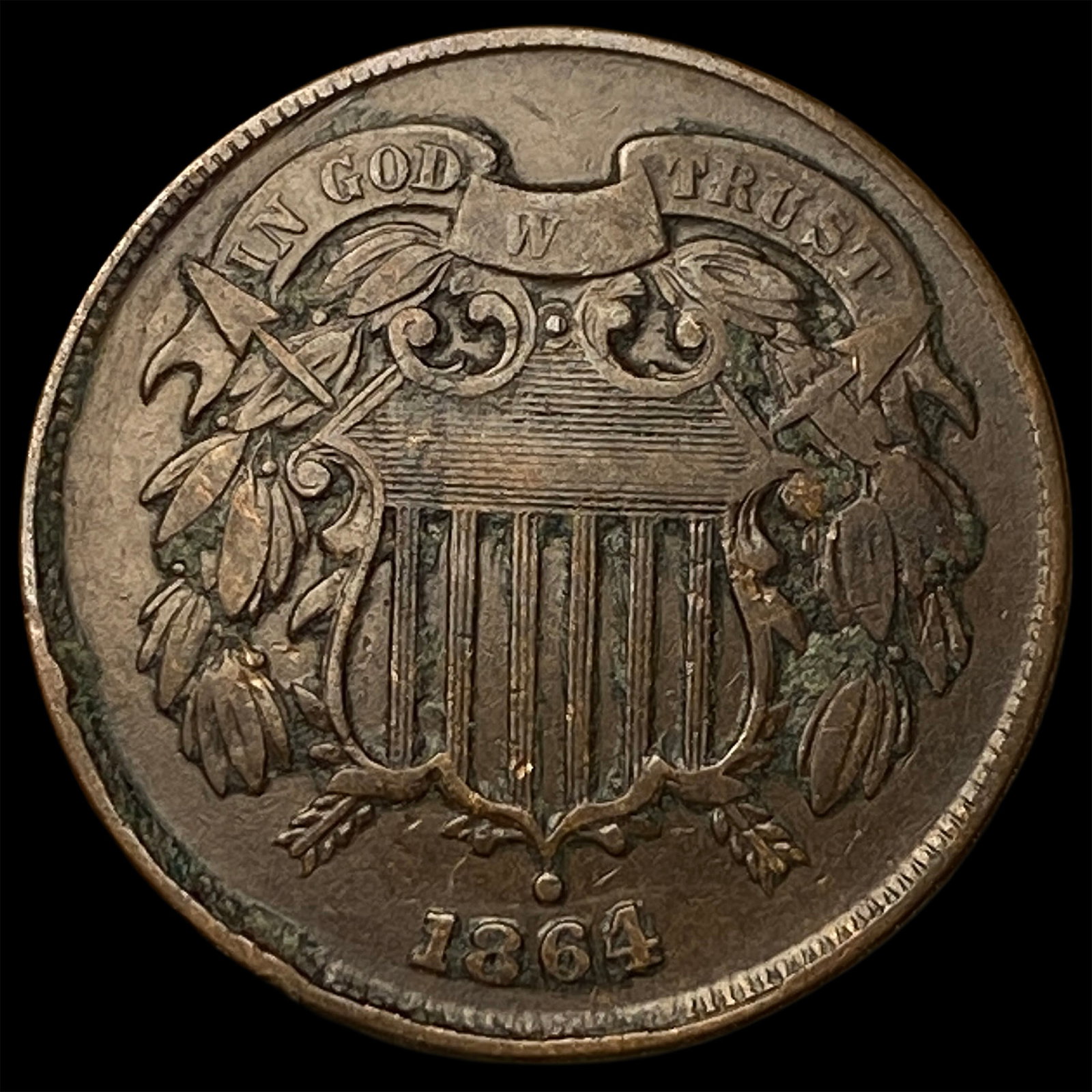 1864 Bronze Two-Cent Piece ABOUT UNCIRCULATED: 1864 Bronze Two-Cent Piece ABOUT UNCIRCULATED
