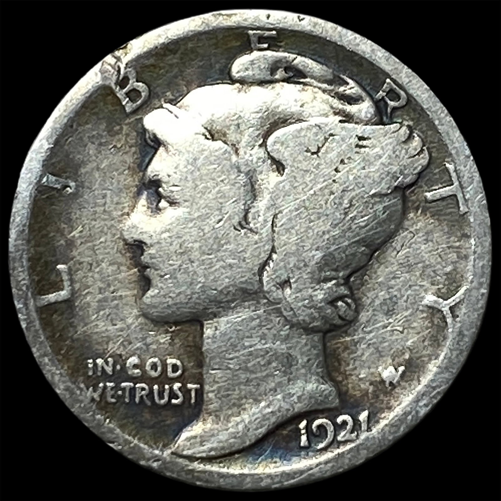 1921 Silver Mercury Dime LIGHTLY CIRCULATED: 1921 Silver Mercury Dime LIGHTLY CIRCULATED