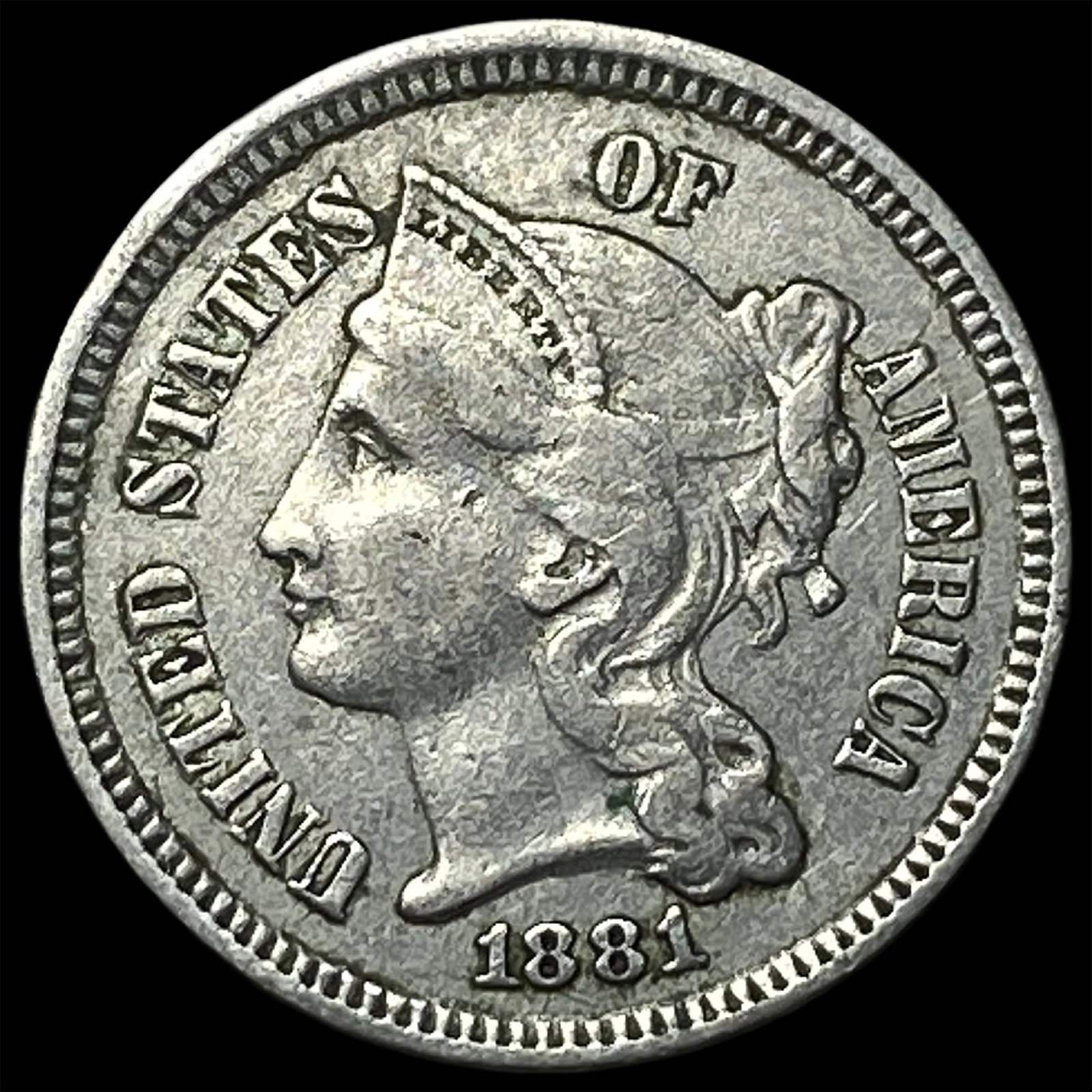 1881 Nickel Three-Cent Piece NEARLY UNCIRCULATED: 1881 Nickel Three-Cent Piece NEARLY UNCIRCULATED