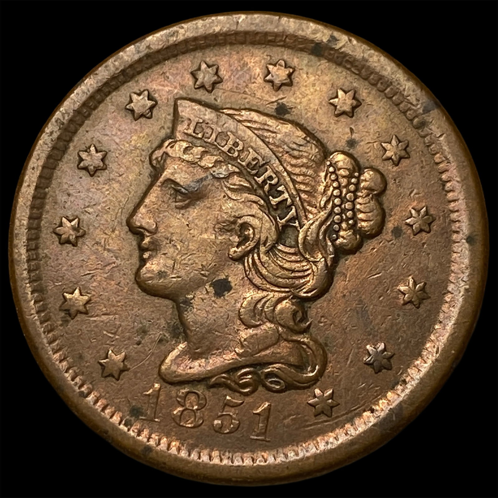 1851 Braided Hair Large Cent NEARLY UNCIRCULATED: 1851 Braided Hair Large Cent NEARLY UNCIRCULATED