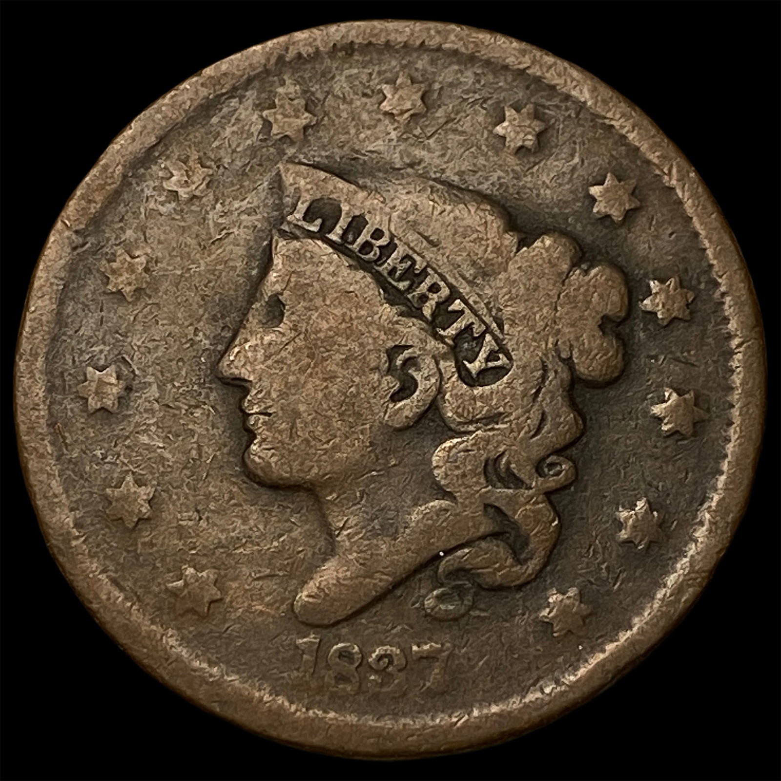 1837 Coronet Head Large Cent NICELY CIRCULATED: 1837 Coronet Head Large Cent NICELY CIRCULATED