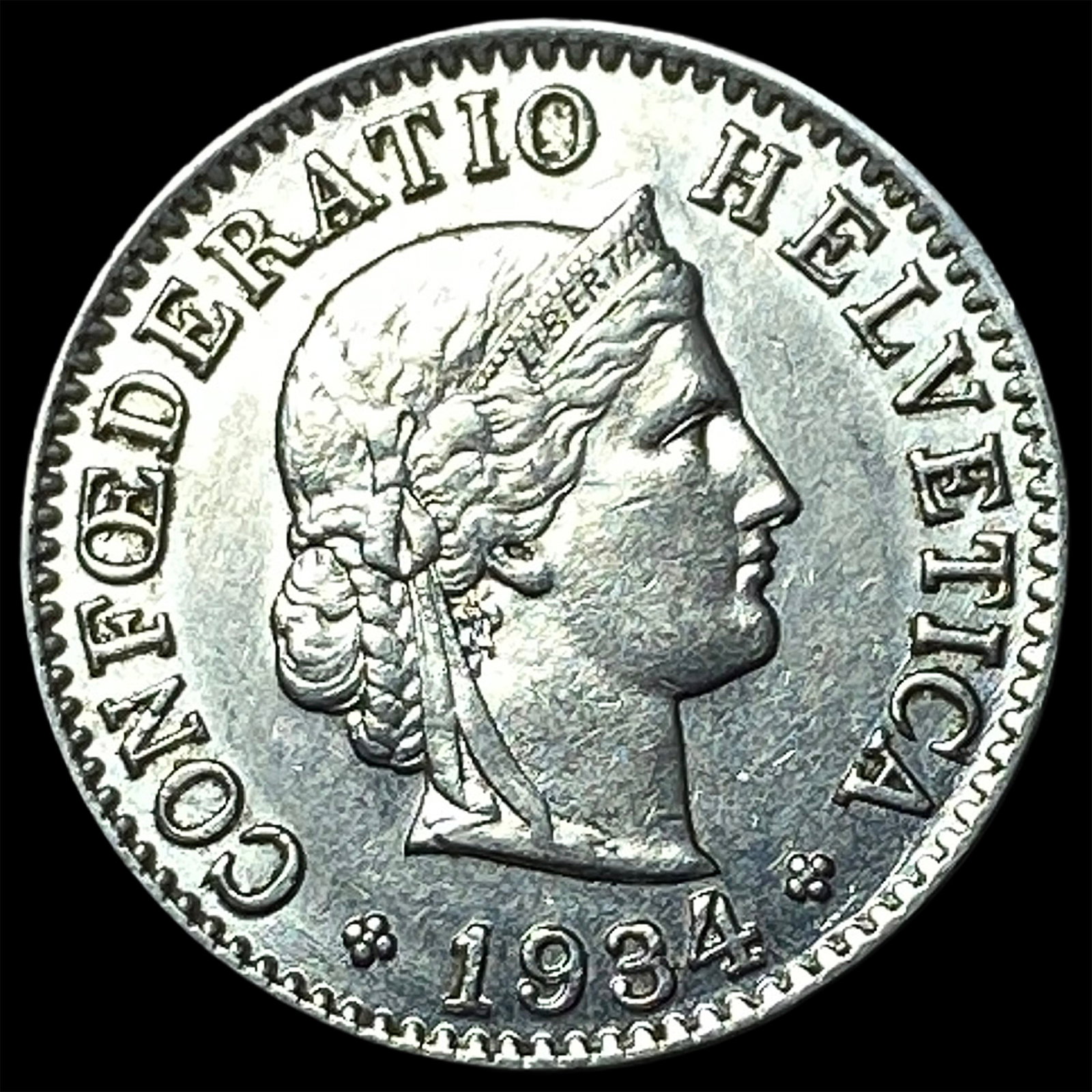1934 Switzerland Nickel 5 Rappen: 1934 Switzerland Nickel 5 Rappen
